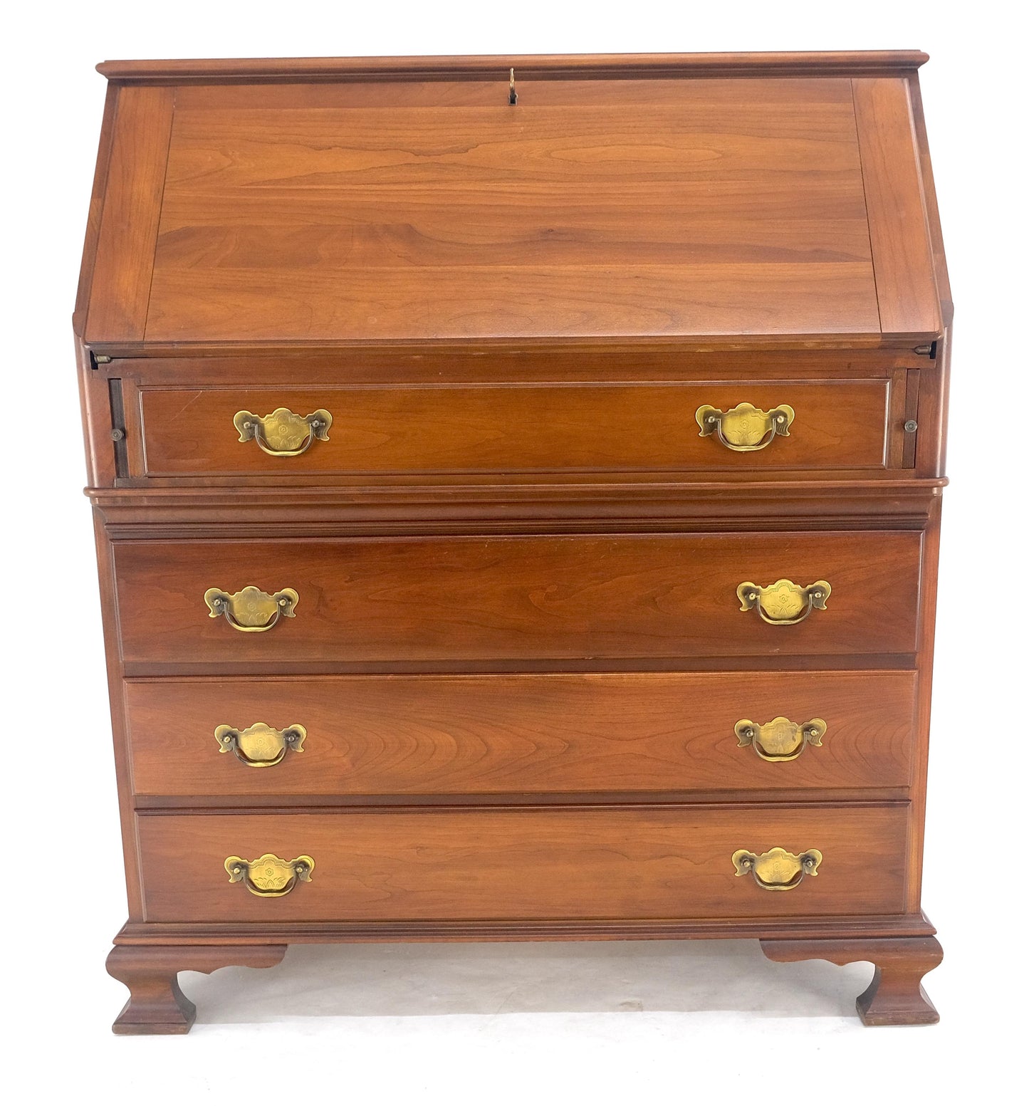 EstablishedLines American Solid Cherry 4 Drawers Drop Front Secretary Desk Solid Brass Pulls MINT