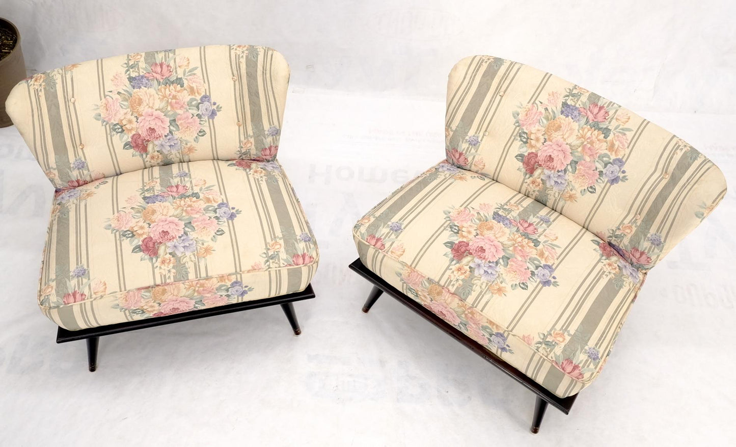 EstablishedLines Pair of Wide Fan Back Shape Cone Leg Lounge Chairs