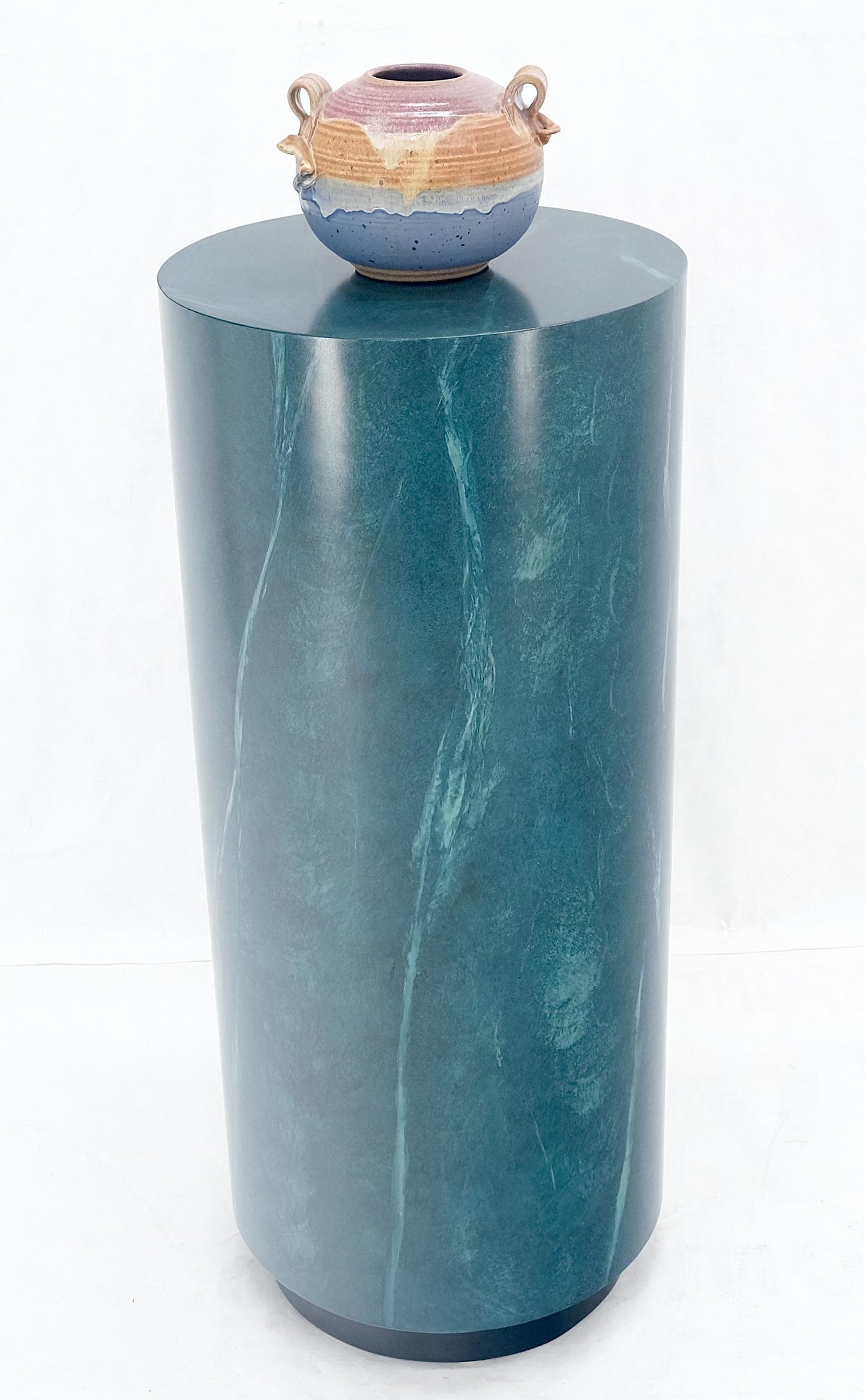 EstablishedLines Large 18" in Diameter 42" Tall Faux Green Marble Pedestal Stand Black Base MINT!