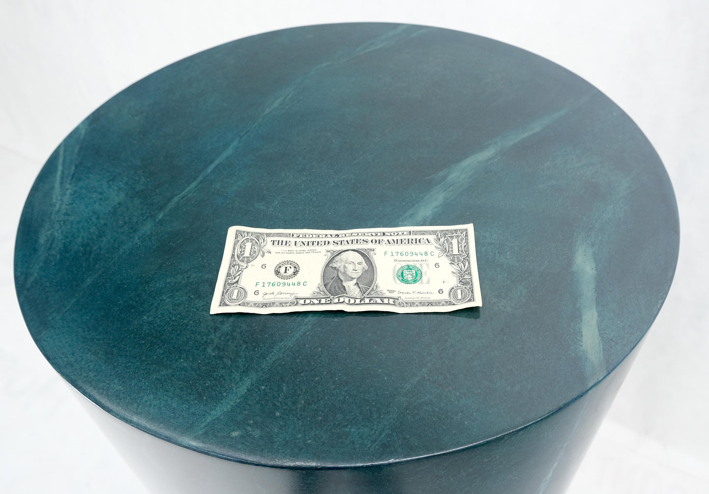 EstablishedLines Large 18" in Diameter 42" Tall Faux Green Marble Pedestal Stand Black Base MINT!