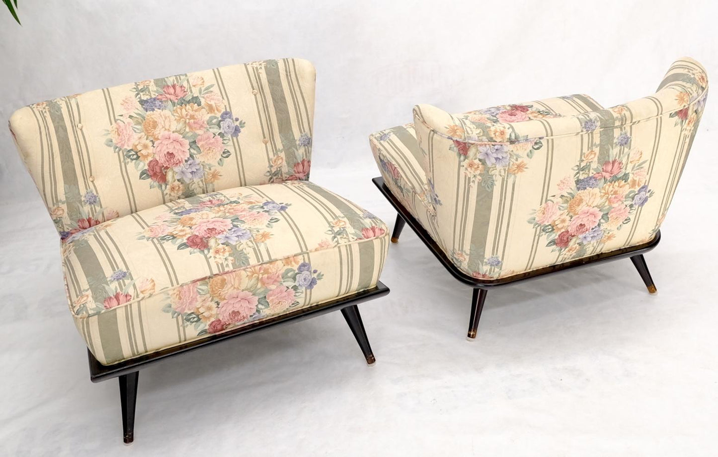 EstablishedLines Pair of Wide Fan Back Shape Cone Leg Lounge Chairs