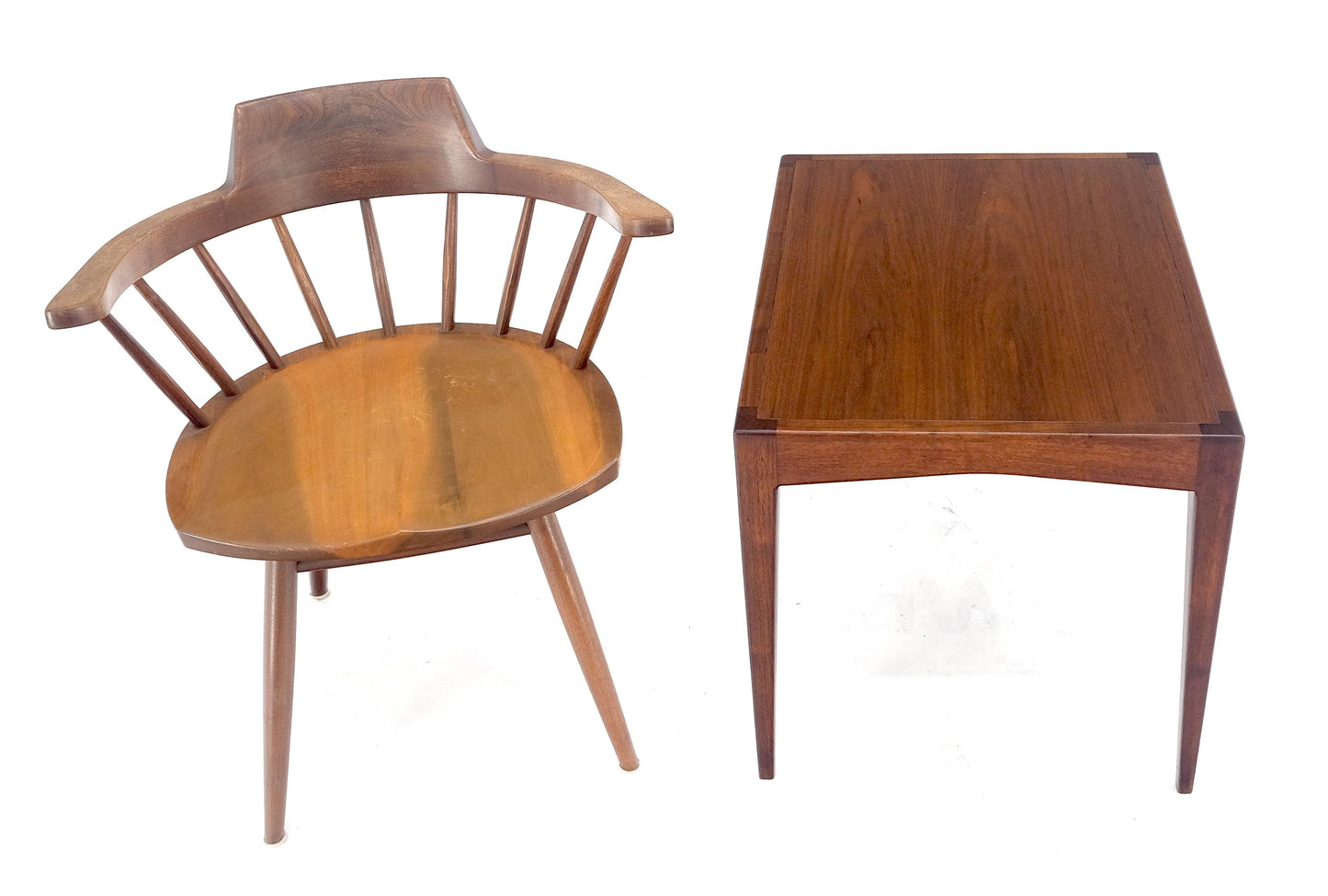 EstablishedLines George Nelson Style Mid Century Modern Walnut Side End Table on Tapered Leg MINT