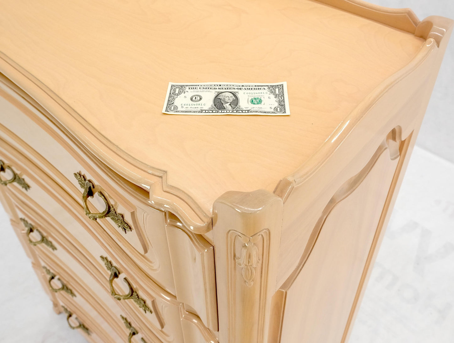 EstablishedLines Carved Pickled Beige to White Solid Cherry Raised Panels Brass Hardware Gallery