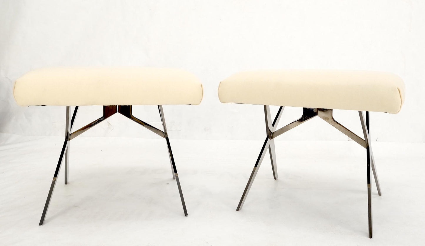 EstablishedLines Pair of Smoked Chrome X Shape Square Benches Ottomans Stools