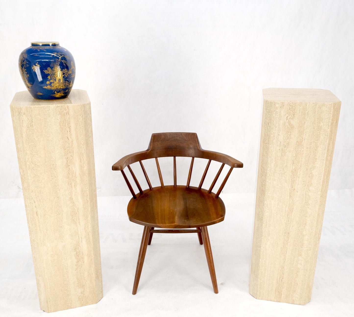 EstablishedLines Pair of Tall Large Square Italian Travertine Pedestals Stands