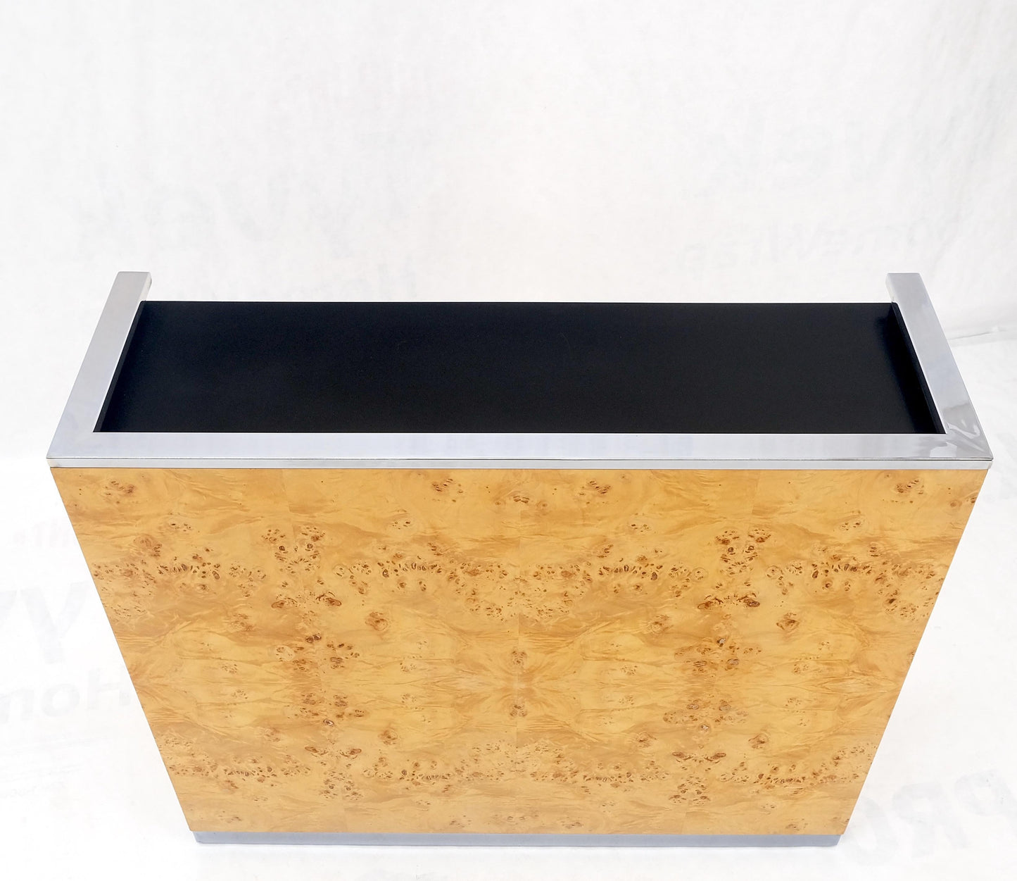 EstablishedLines Milo Baughman Decor Burl Walnut & Chrome Mid-Century Modern Liquor Serving Bar