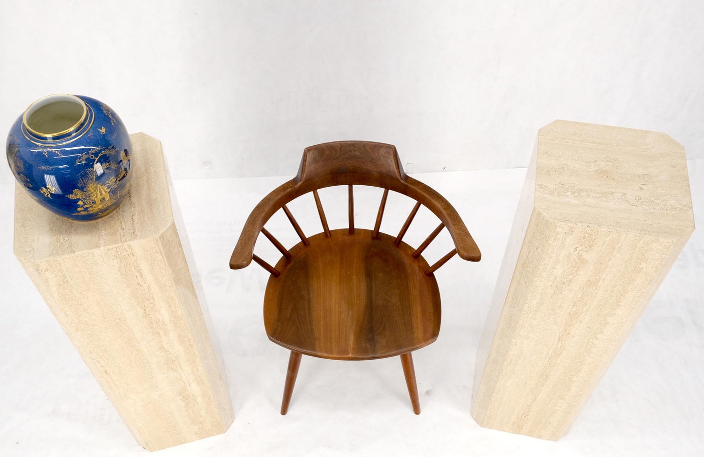 EstablishedLines Pair of Tall Large Square Italian Travertine Pedestals Stands