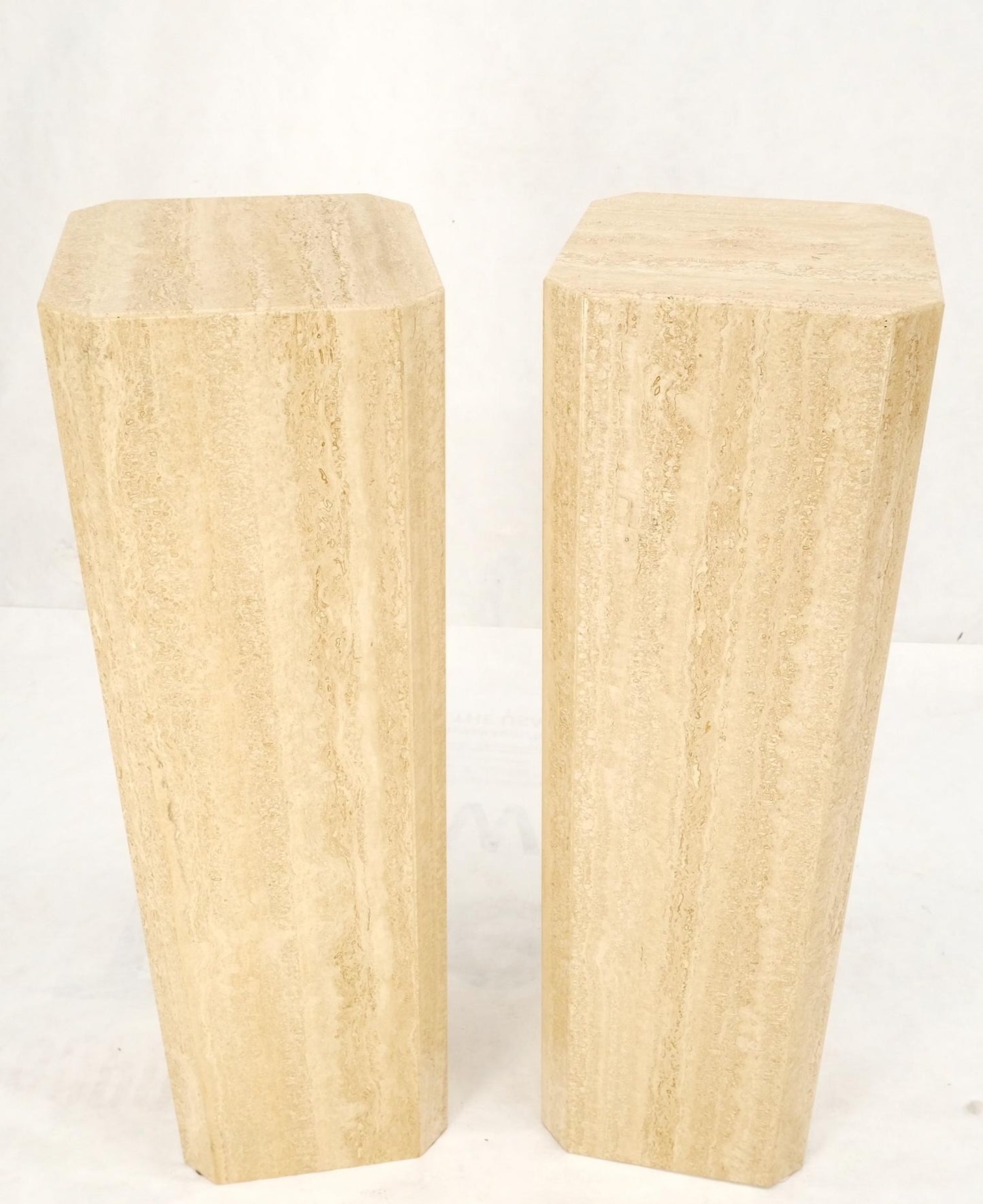 EstablishedLines Pair of Tall Large Square Italian Travertine Pedestals Stands