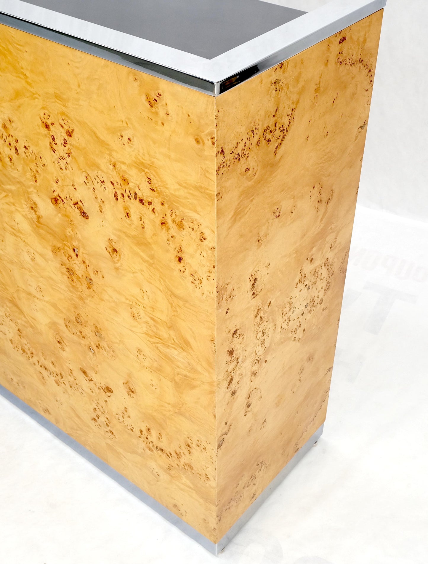 EstablishedLines Milo Baughman Decor Burl Walnut & Chrome Mid-Century Modern Liquor Serving Bar