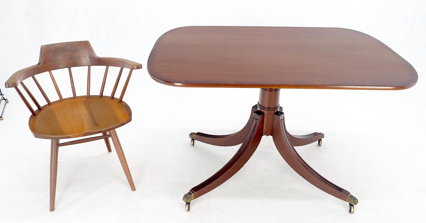 Tilt Top Banded Mahogany Carved Base on Brass Wheels Dining Breakfast Table MINT