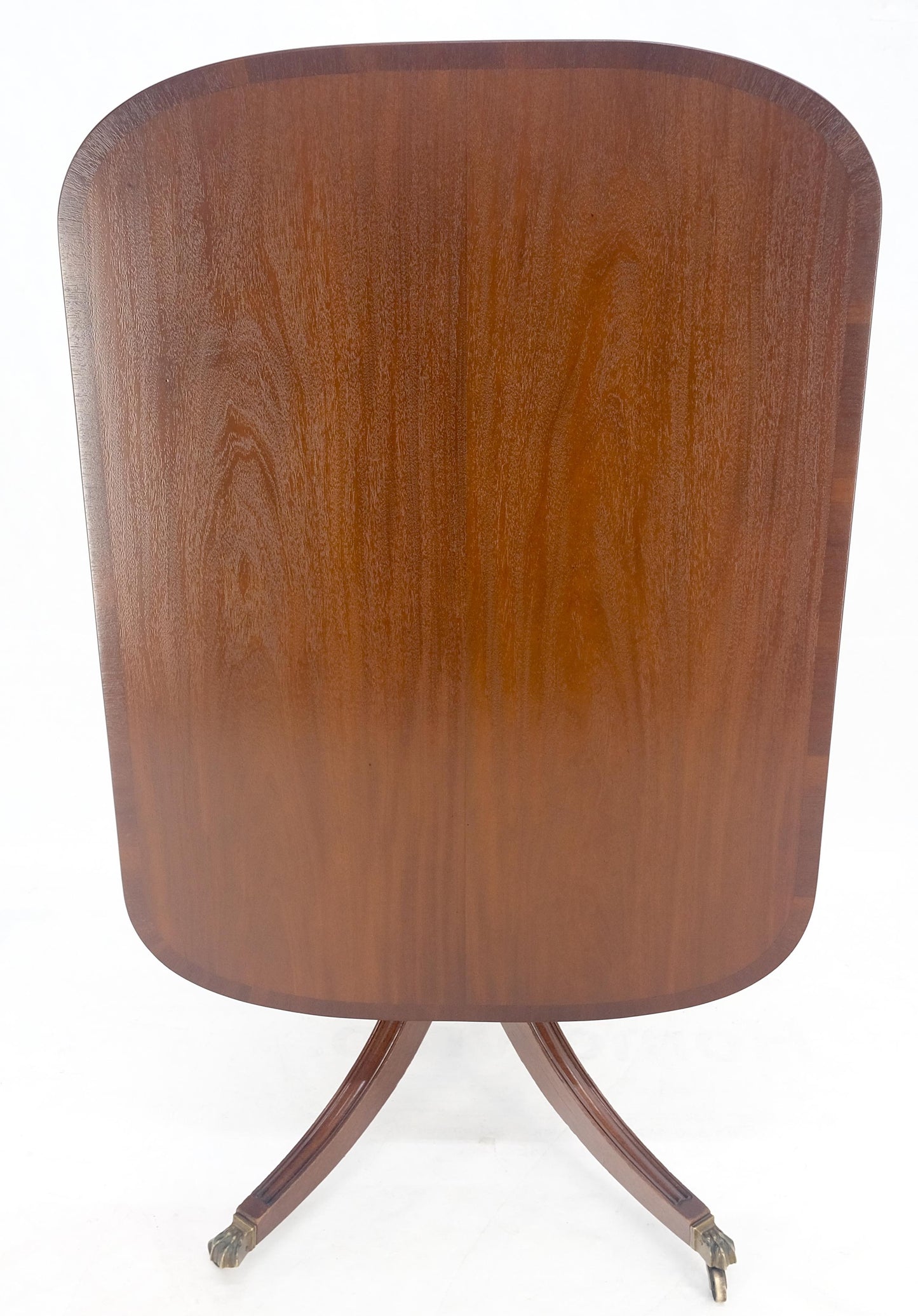Tilt Top Banded Mahogany Carved Base on Brass Wheels Dining Breakfast Table MINT