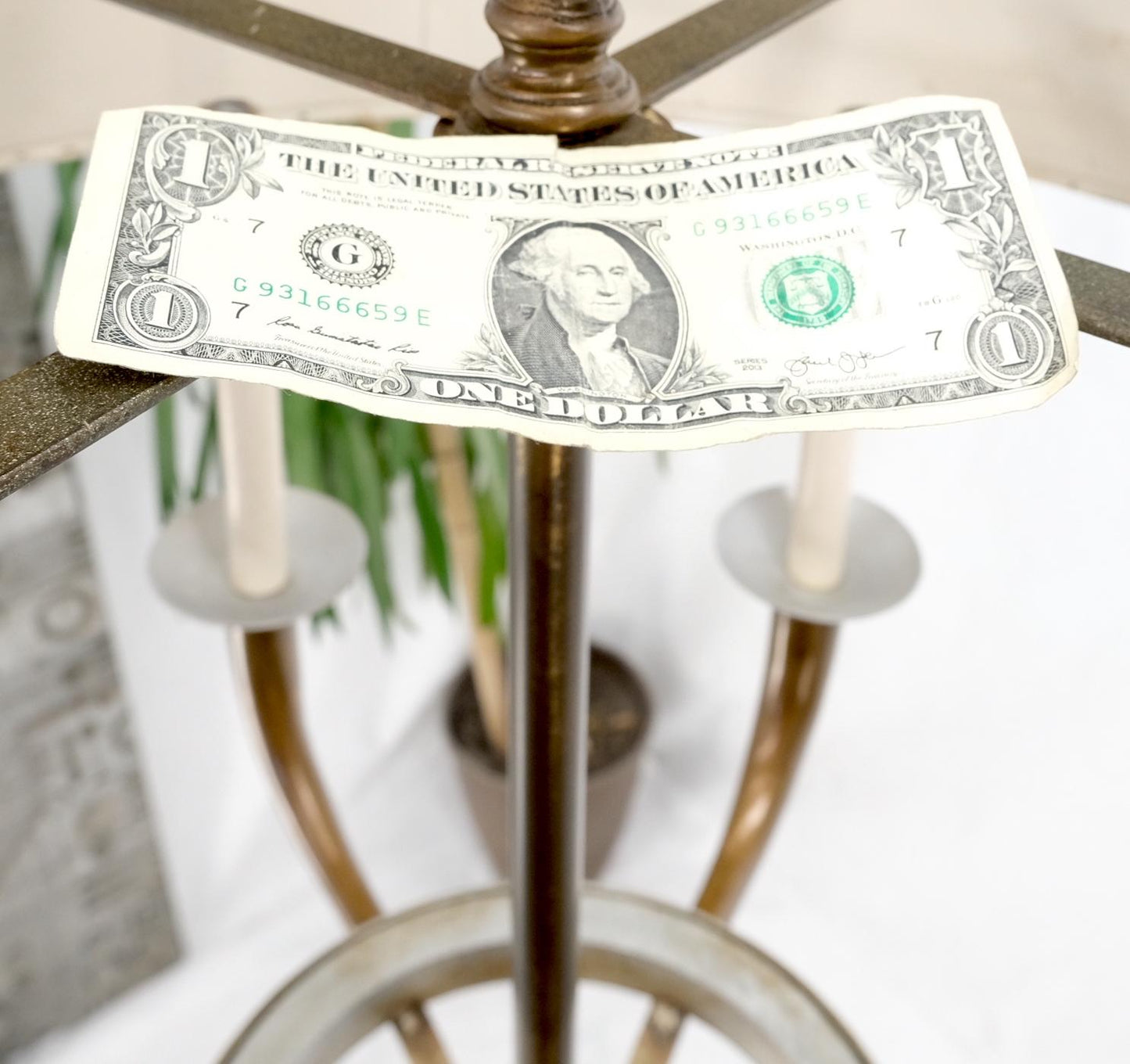 EstablishedLines Solid Brass 6 "Candles" Chapman Ceiling Light Fixture Chandelier Mid Century