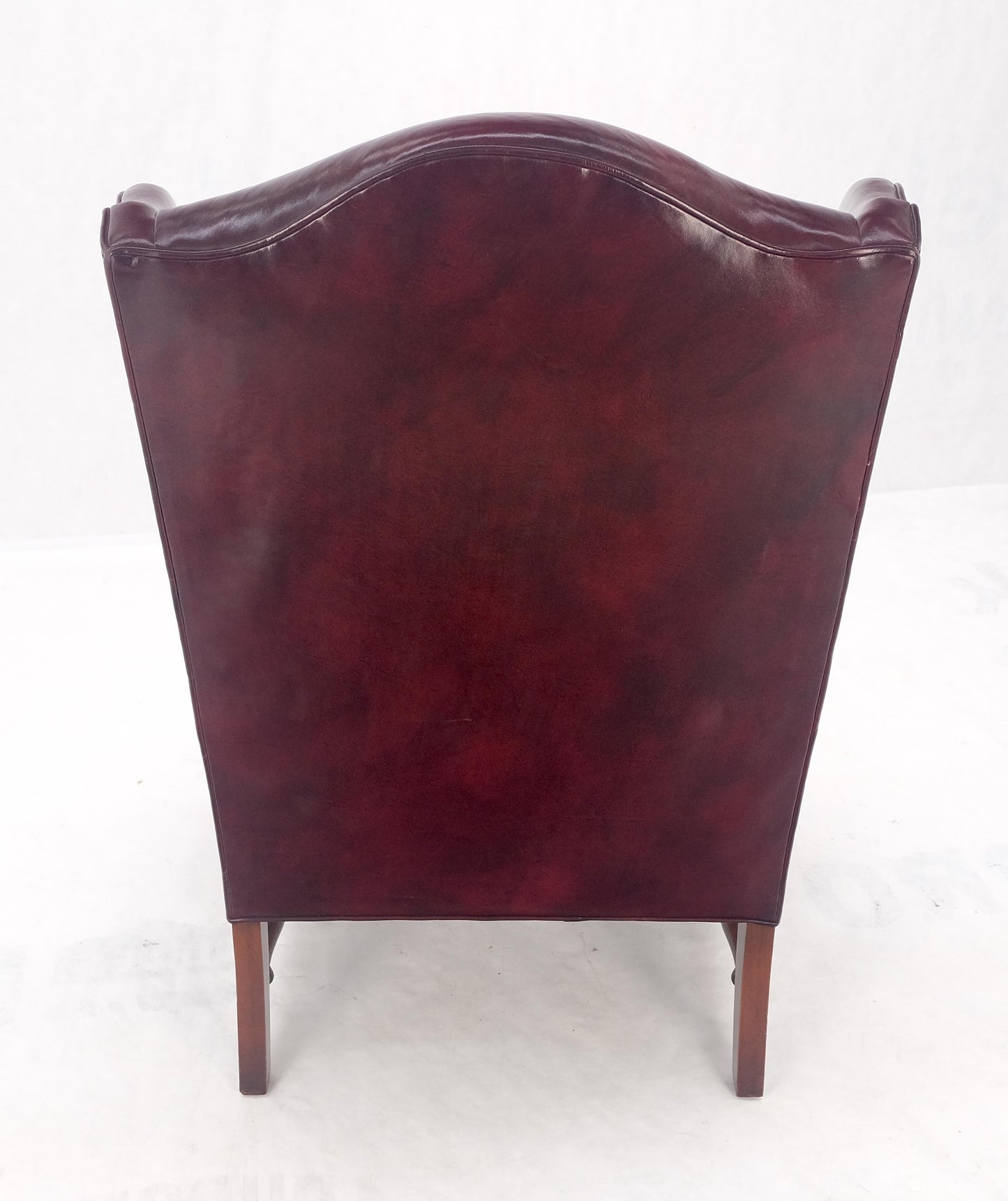 EstablishedLines Kindel Burgundy Leather Upholstery Carved Mahogany Legs Wingback Chair & Ottoman