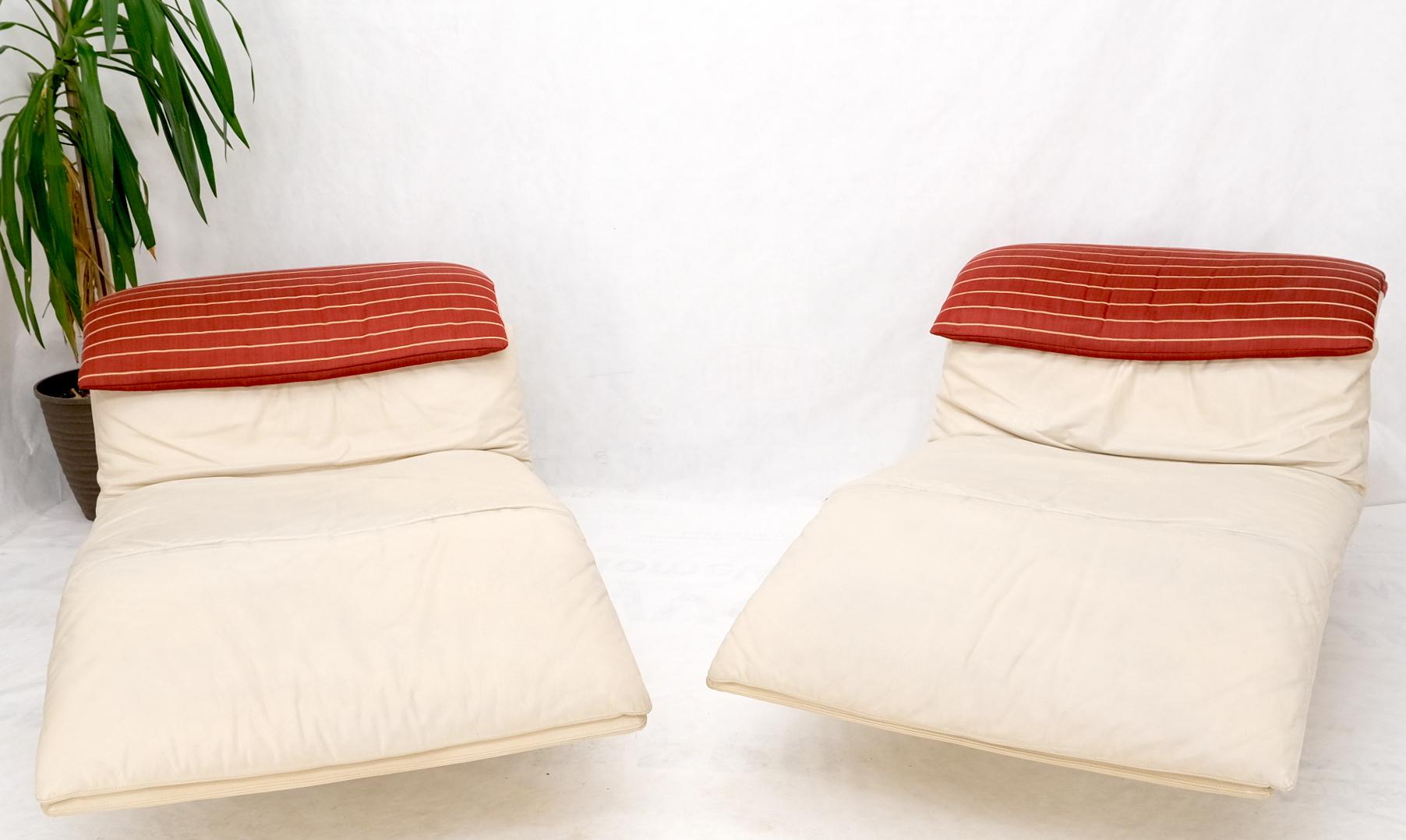 EstablishedLines Pair of Sapority Italian Mid Century Modern Leather Chaise Lounges