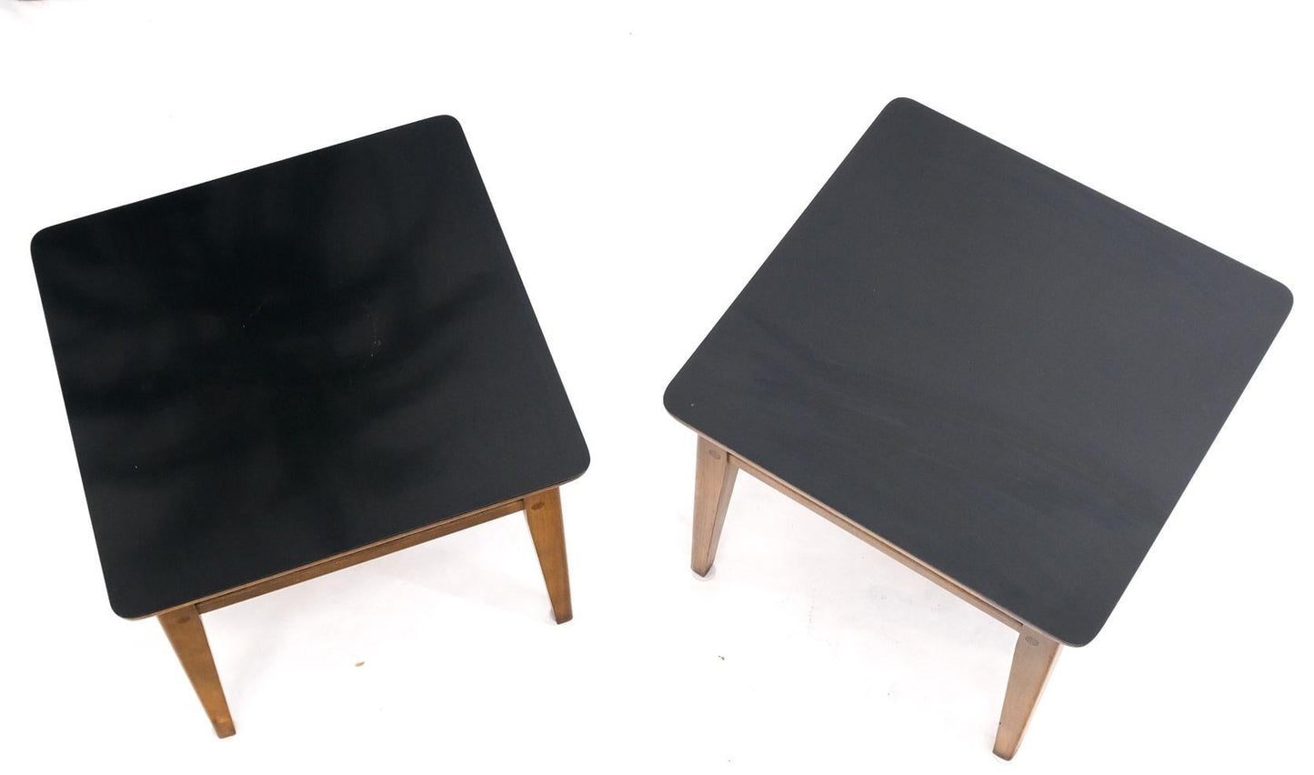 EstablishedLines Pair of Mid-Century Modern Black Laminate Top Walnut End Tables Stands