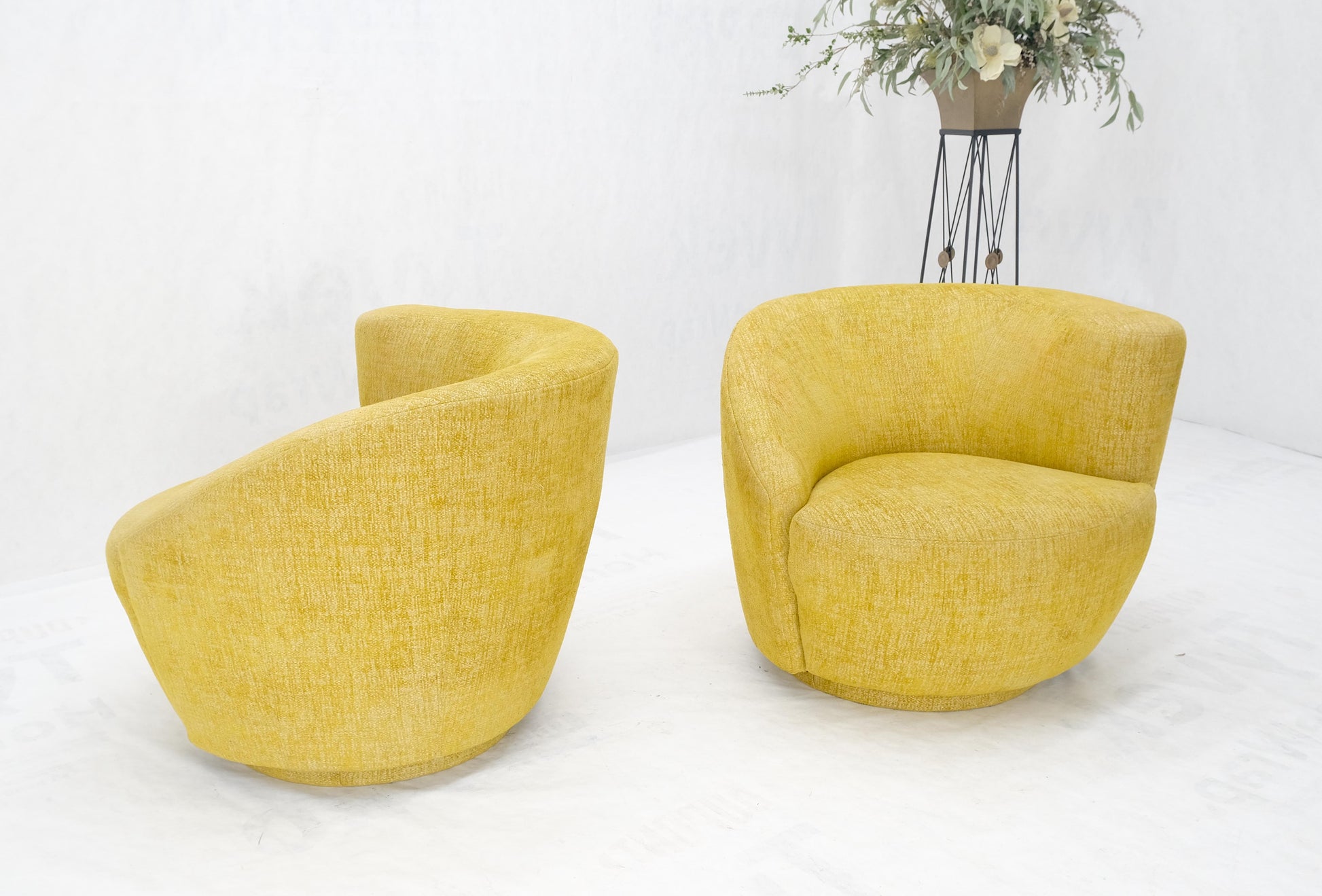 EstablishedLines Pair of Vladimir Kagan for Directional Nautilus Chairs Yellow Gold MINT!
