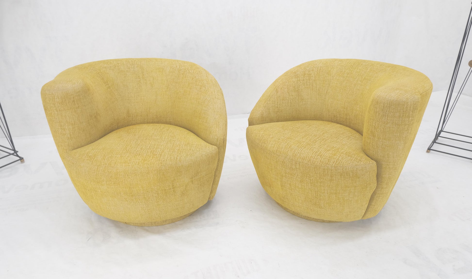 EstablishedLines Pair of Vladimir Kagan for Directional Nautilus Chairs Yellow Gold MINT!