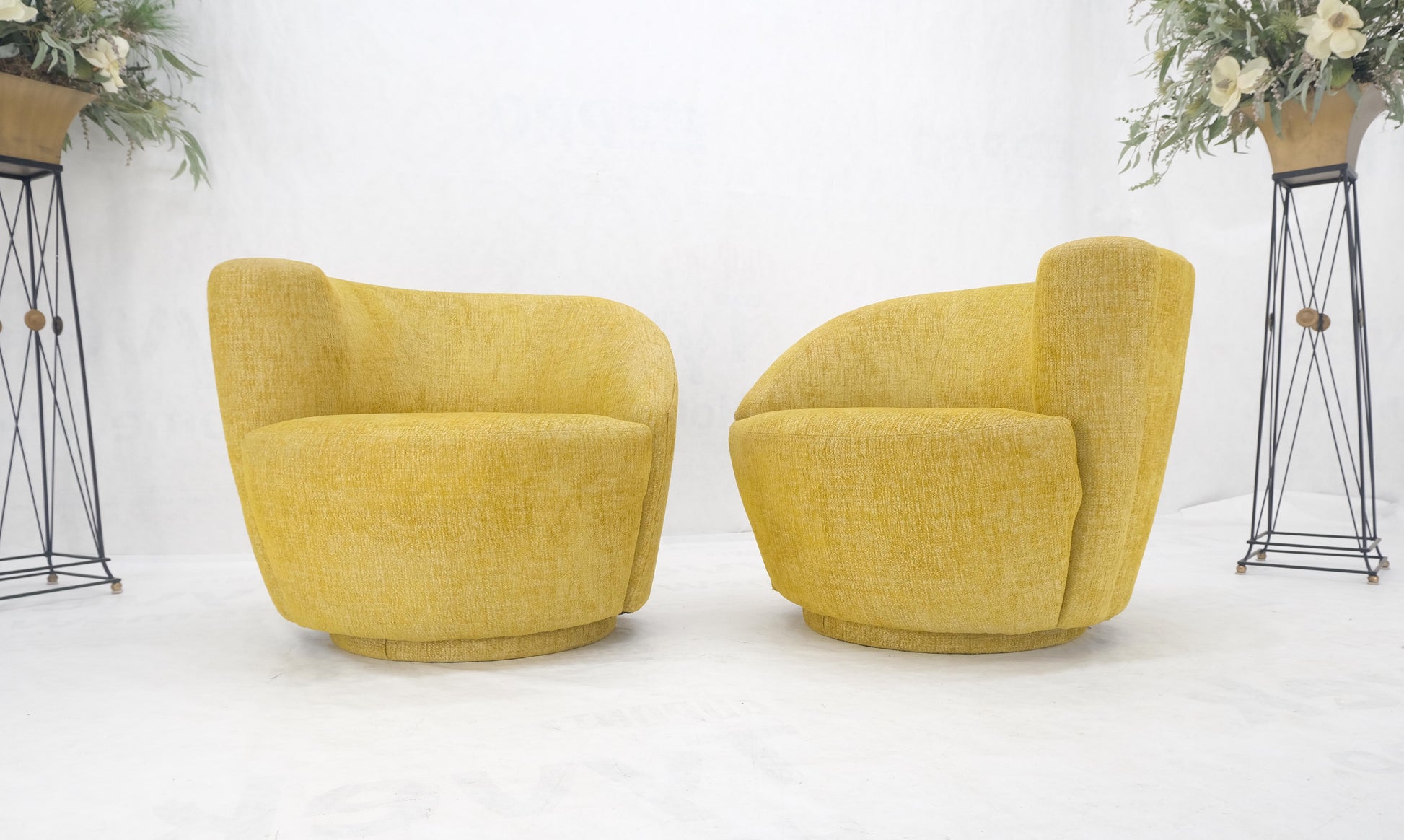 EstablishedLines Pair of Vladimir Kagan for Directional Nautilus Chairs Yellow Gold MINT!