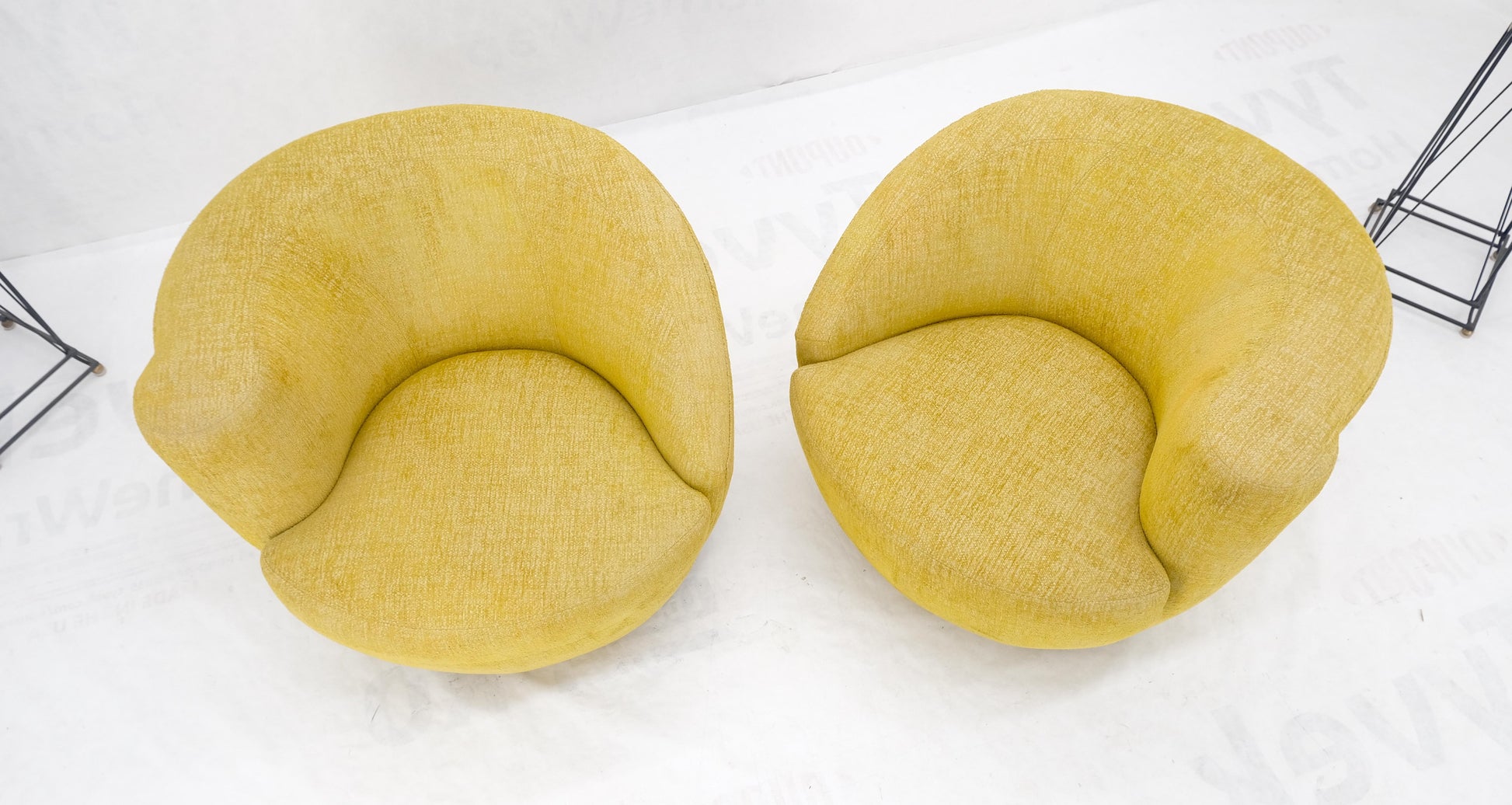 EstablishedLines Pair of Vladimir Kagan for Directional Nautilus Chairs Yellow Gold MINT!