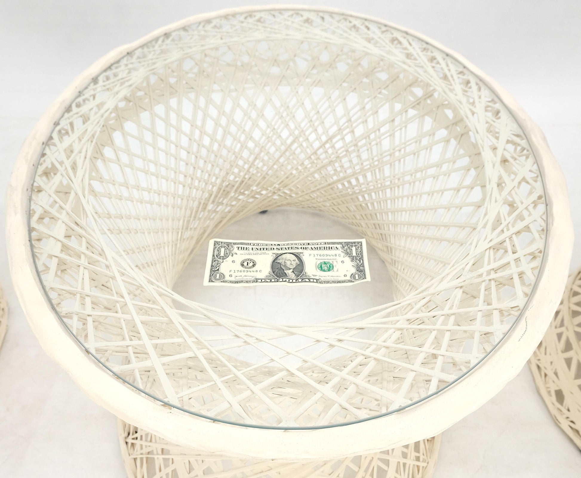 EstablishedLines Set of 2 Egg Shape Fiberglass Spun Outdoor Lounge Chairs Woodard Coffee Table