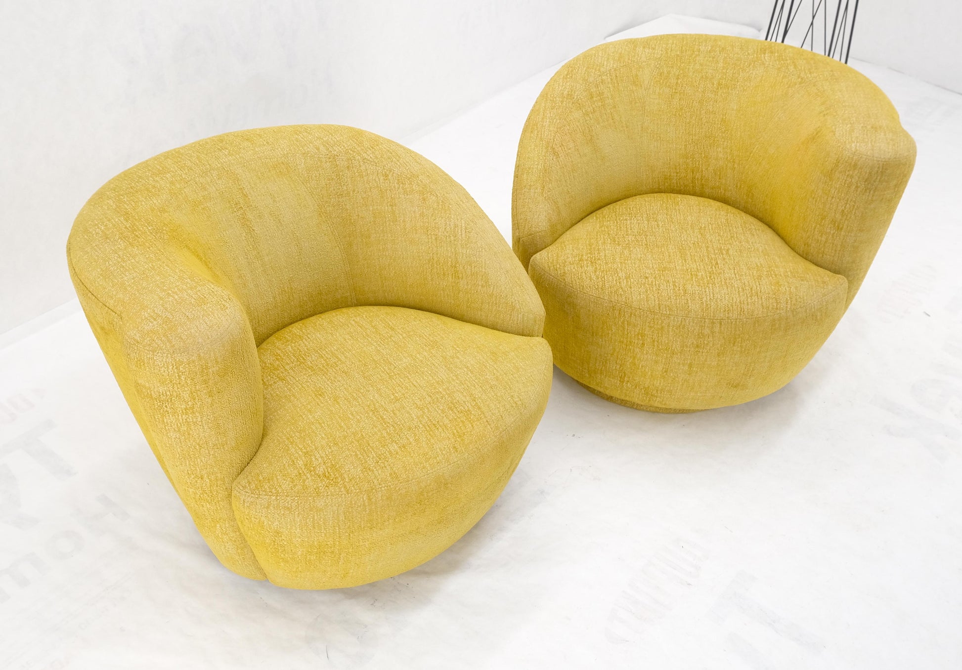 EstablishedLines Pair of Vladimir Kagan for Directional Nautilus Chairs Yellow Gold MINT!