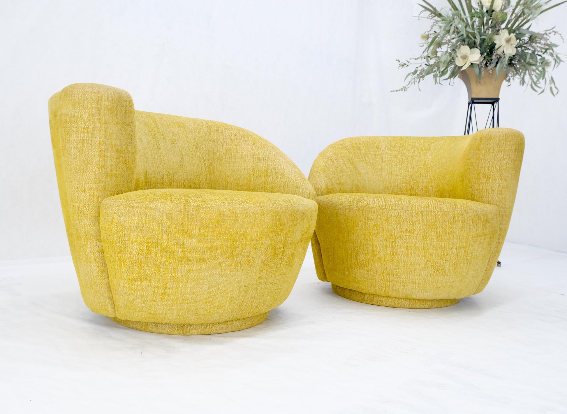 EstablishedLines Pair of Vladimir Kagan for Directional Nautilus Chairs Yellow Gold MINT!