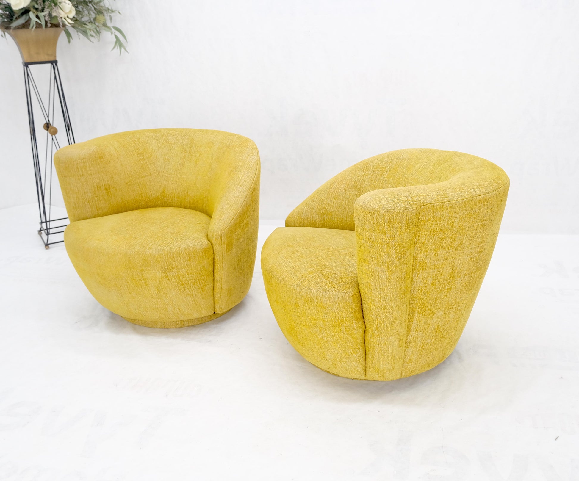 EstablishedLines Pair of Vladimir Kagan for Directional Nautilus Chairs Yellow Gold MINT!