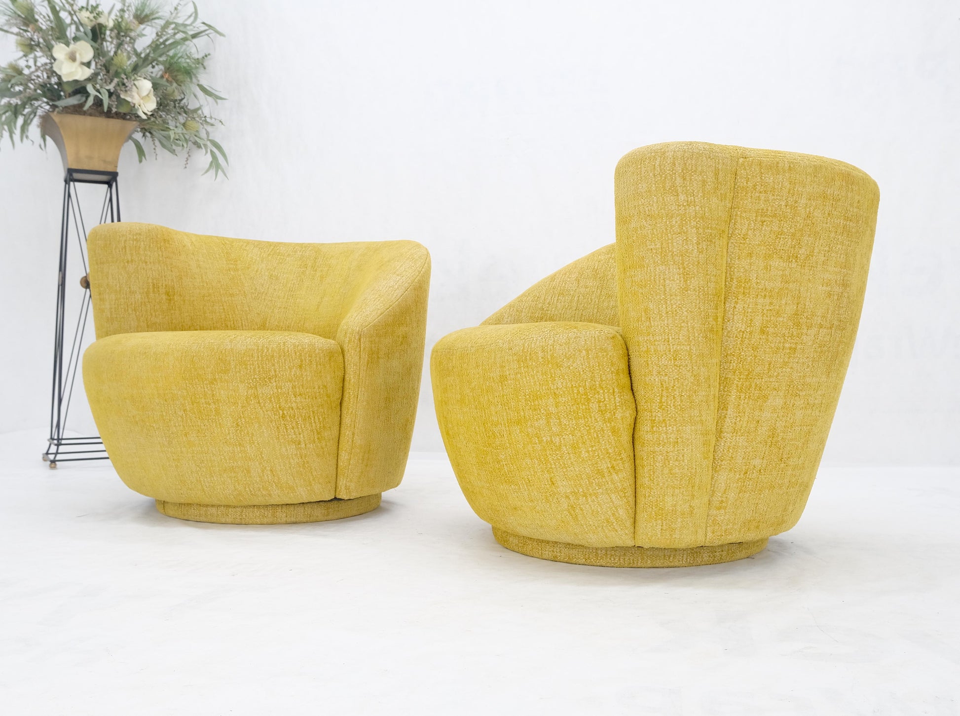EstablishedLines Pair of Vladimir Kagan for Directional Nautilus Chairs Yellow Gold MINT!