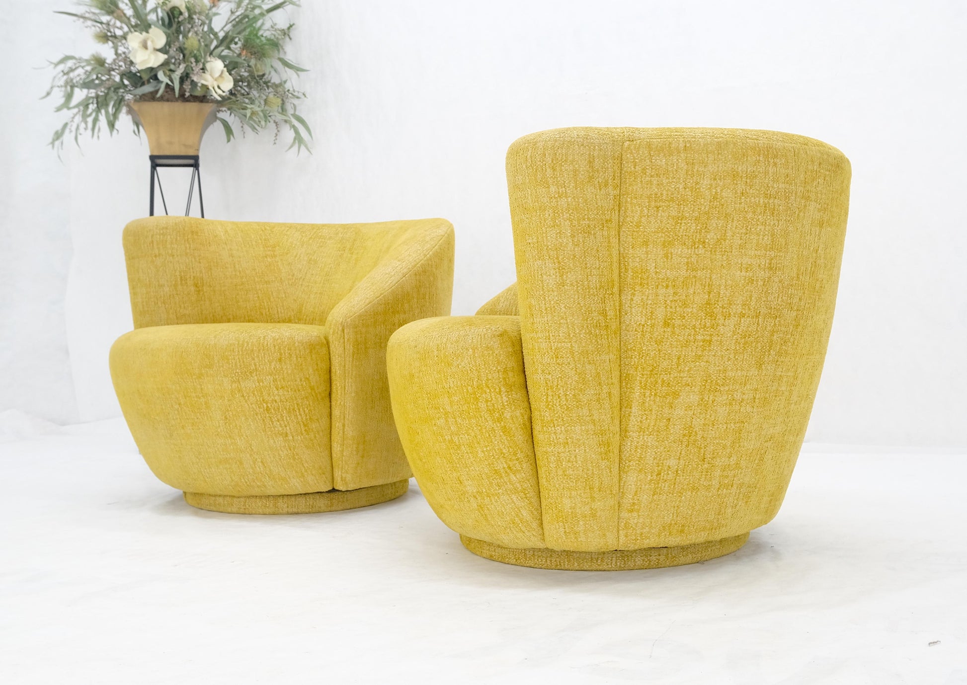 EstablishedLines Pair of Vladimir Kagan for Directional Nautilus Chairs Yellow Gold MINT!