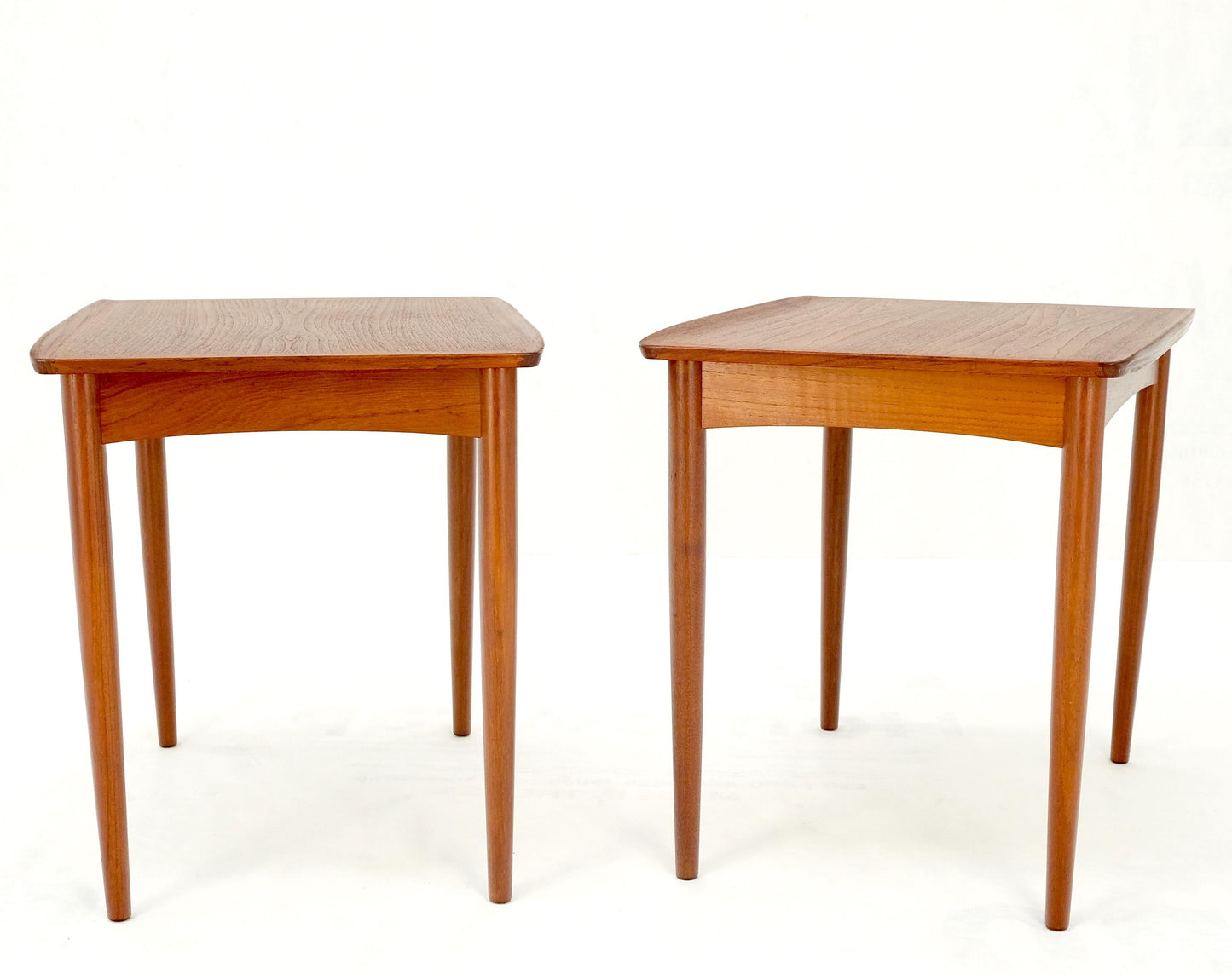 EstablishedLines Pair of Danish Mid Century Modern Rolled Edges Side End Tables Stands Dowel Legs