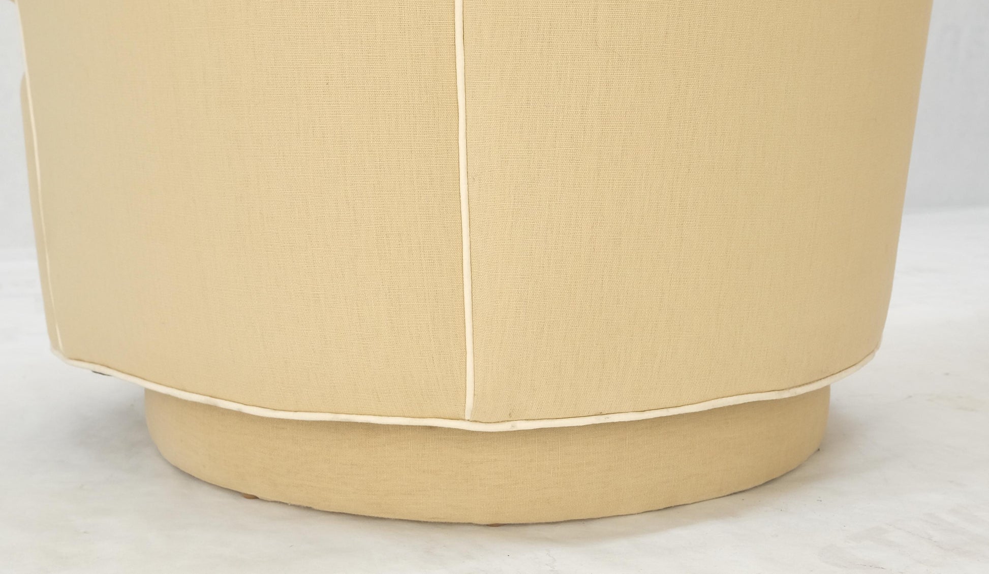 EstablishedLines Pair of New Linen Upholstery Round Swivel Tub Barrel Back Chairs Baughman MINT!