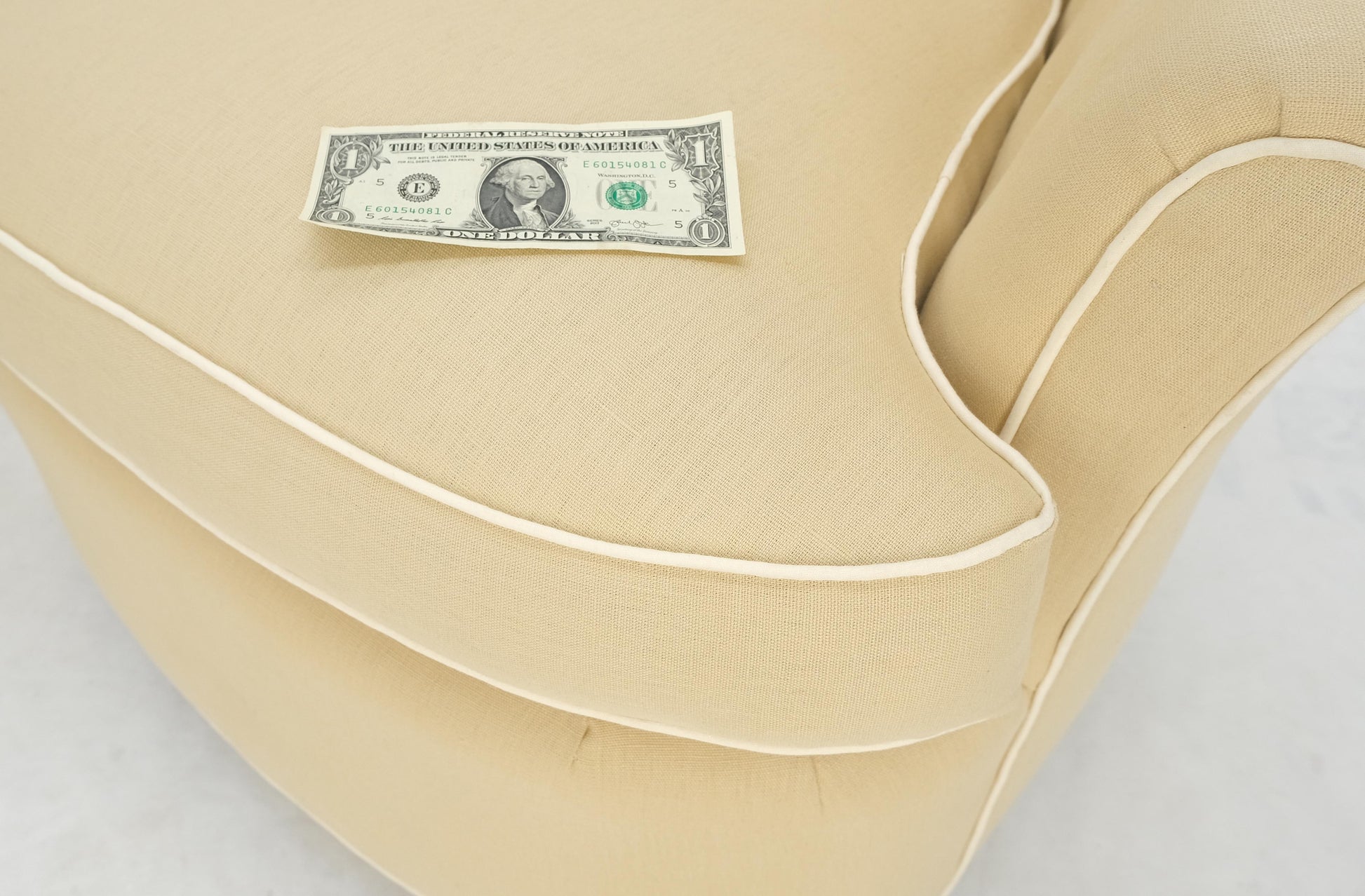 EstablishedLines Pair of New Linen Upholstery Round Swivel Tub Barrel Back Chairs Baughman MINT!