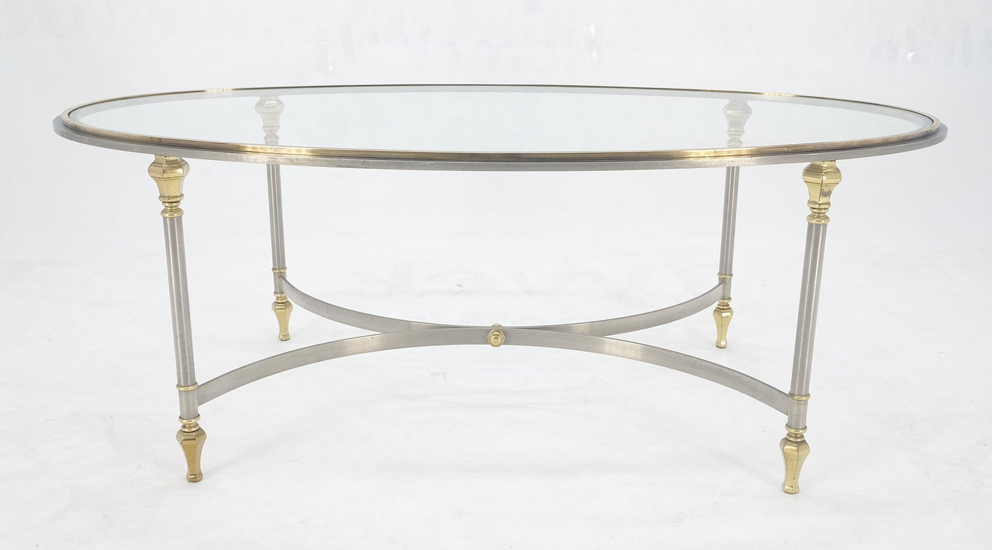 EstablishedLines Mid Century Hollywood Regency Italian Oval Glass top Brass & Chrome Coffee Table