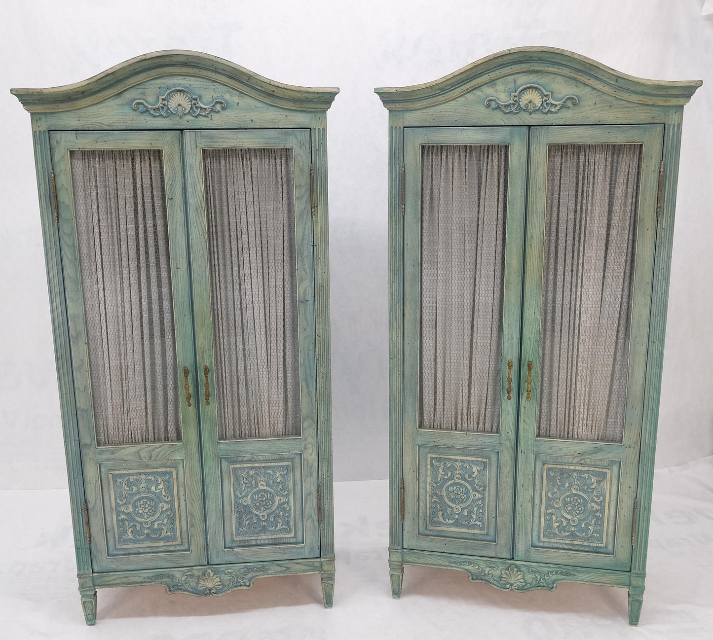 EstablishedLines Pair Tall Country French White Wash Armoires Fitted 5 Drawers Storage Shelves