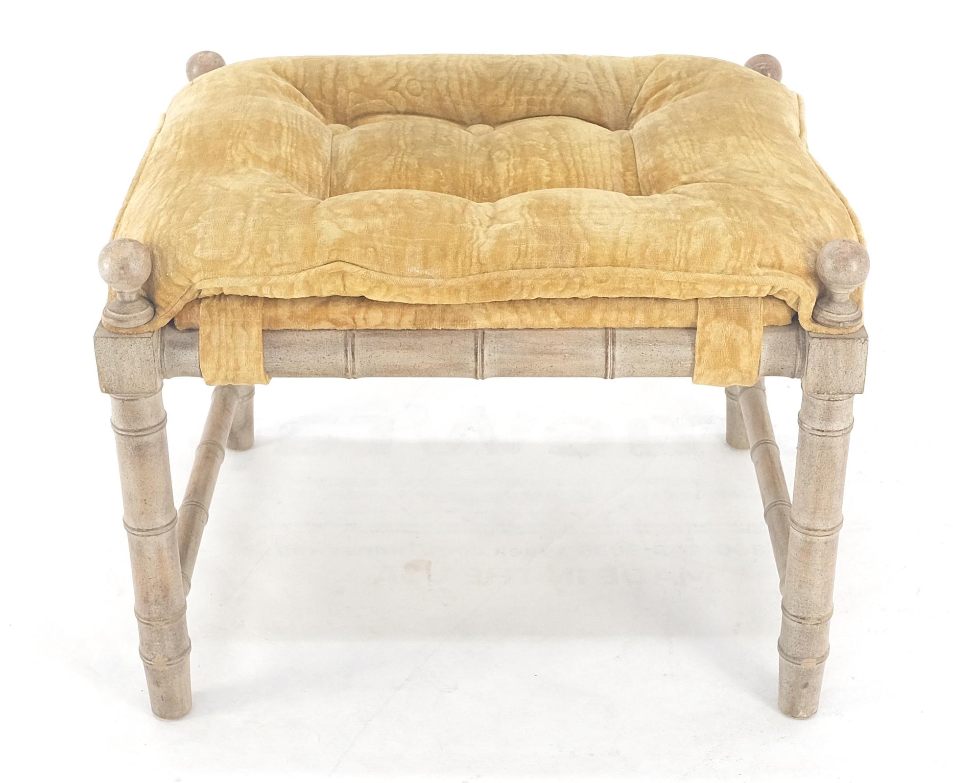 EstablishedLines Tufted Mohair like Fabric Faux Bamboo Frame Mid Century Compact Bench MINT!