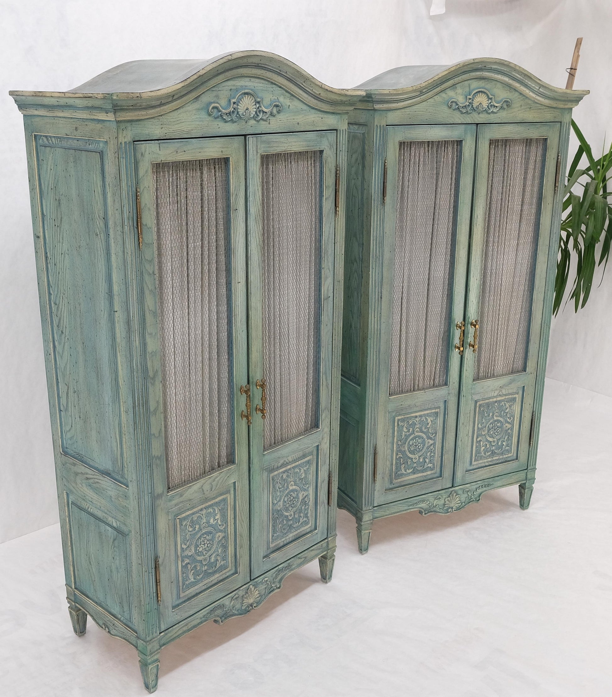 EstablishedLines Pair Tall Country French White Wash Armoires Fitted 5 Drawers Storage Shelves