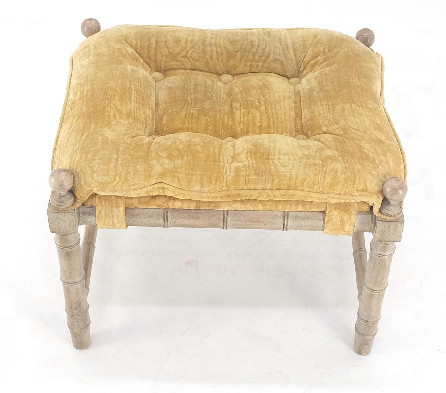 EstablishedLines Tufted Mohair like Fabric Faux Bamboo Frame Mid Century Compact Bench MINT!
