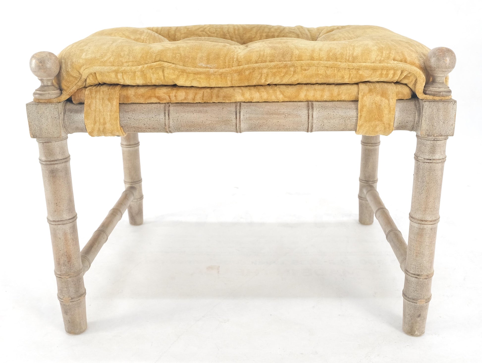 EstablishedLines Tufted Mohair like Fabric Faux Bamboo Frame Mid Century Compact Bench MINT!