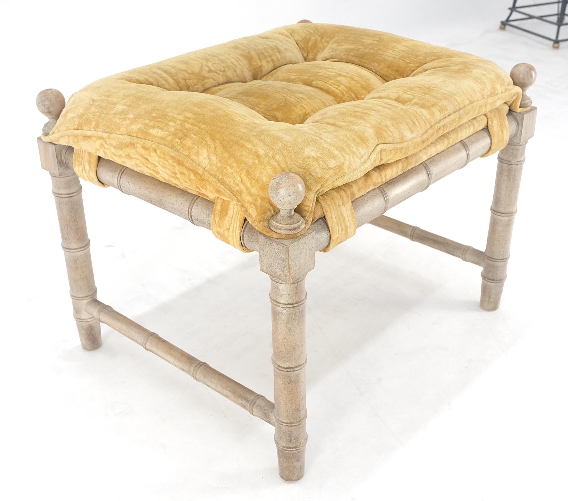 EstablishedLines Tufted Mohair like Fabric Faux Bamboo Frame Mid Century Compact Bench MINT!