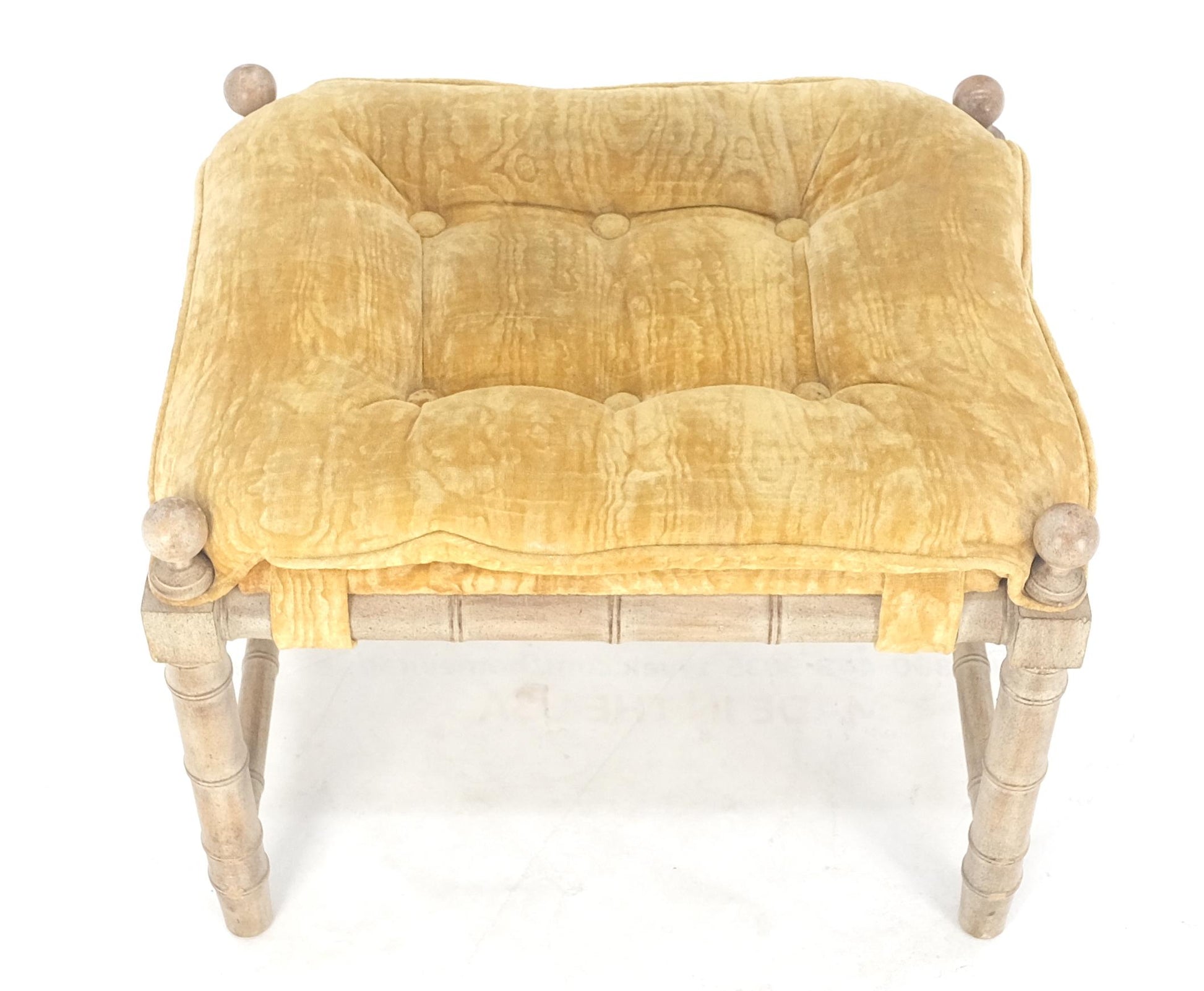 EstablishedLines Tufted Mohair like Fabric Faux Bamboo Frame Mid Century Compact Bench MINT!
