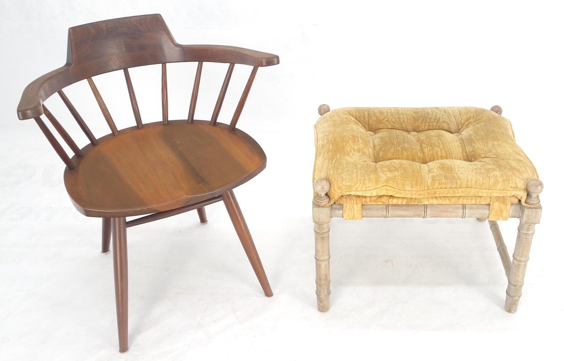 EstablishedLines Tufted Mohair like Fabric Faux Bamboo Frame Mid Century Compact Bench MINT!