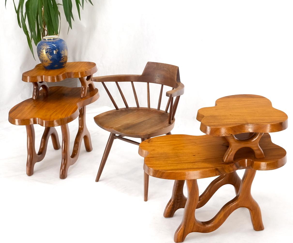 EstablishedLines Pair of Organic Shape Thick Solid Walnut Slabs Step End Side Tables