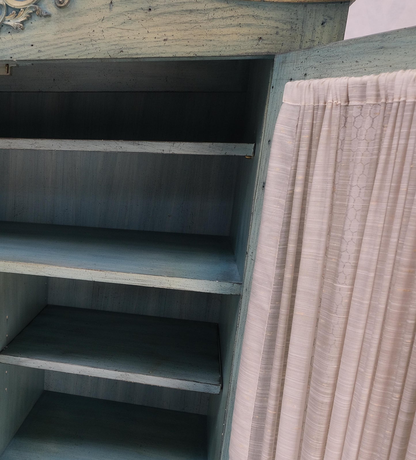 EstablishedLines Pair Tall Country French White Wash Armoires Fitted 5 Drawers Storage Shelves