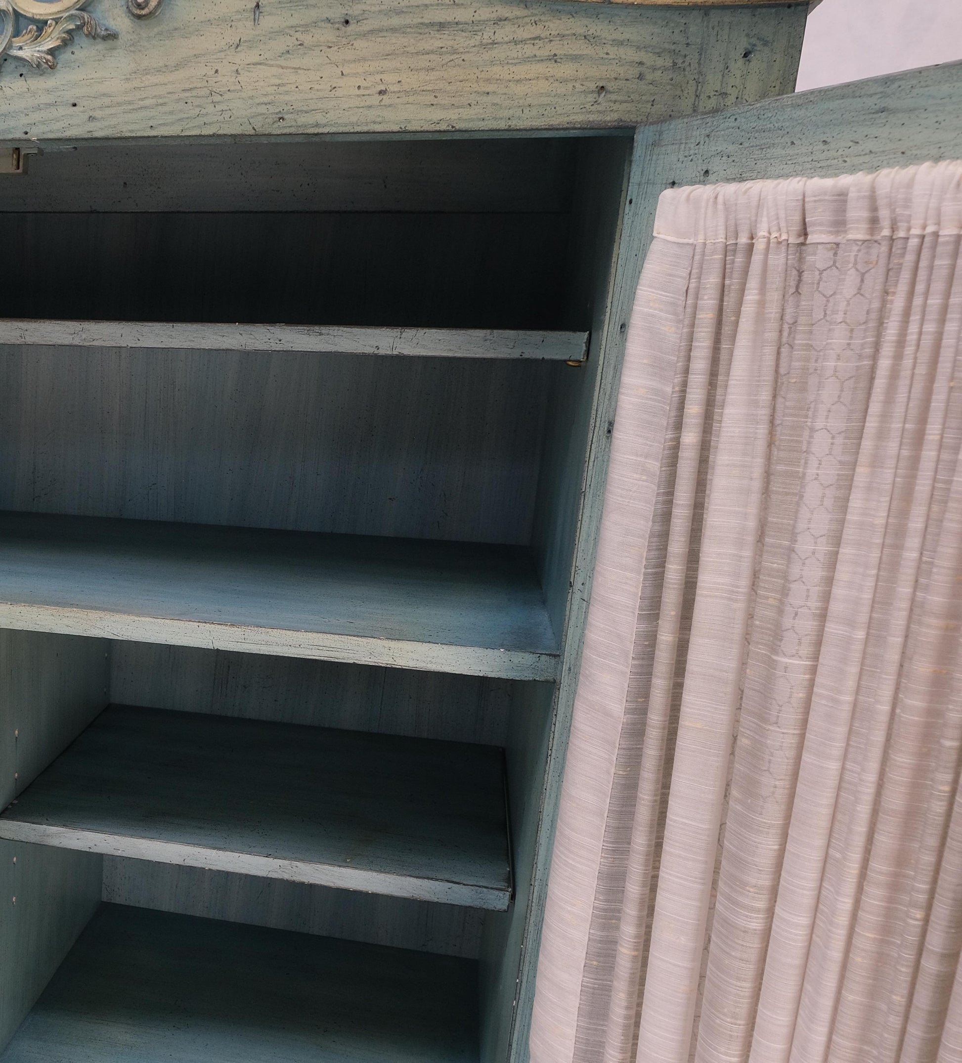 EstablishedLines Pair Tall Country French White Wash Armoires Fitted 5 Drawers Storage Shelves