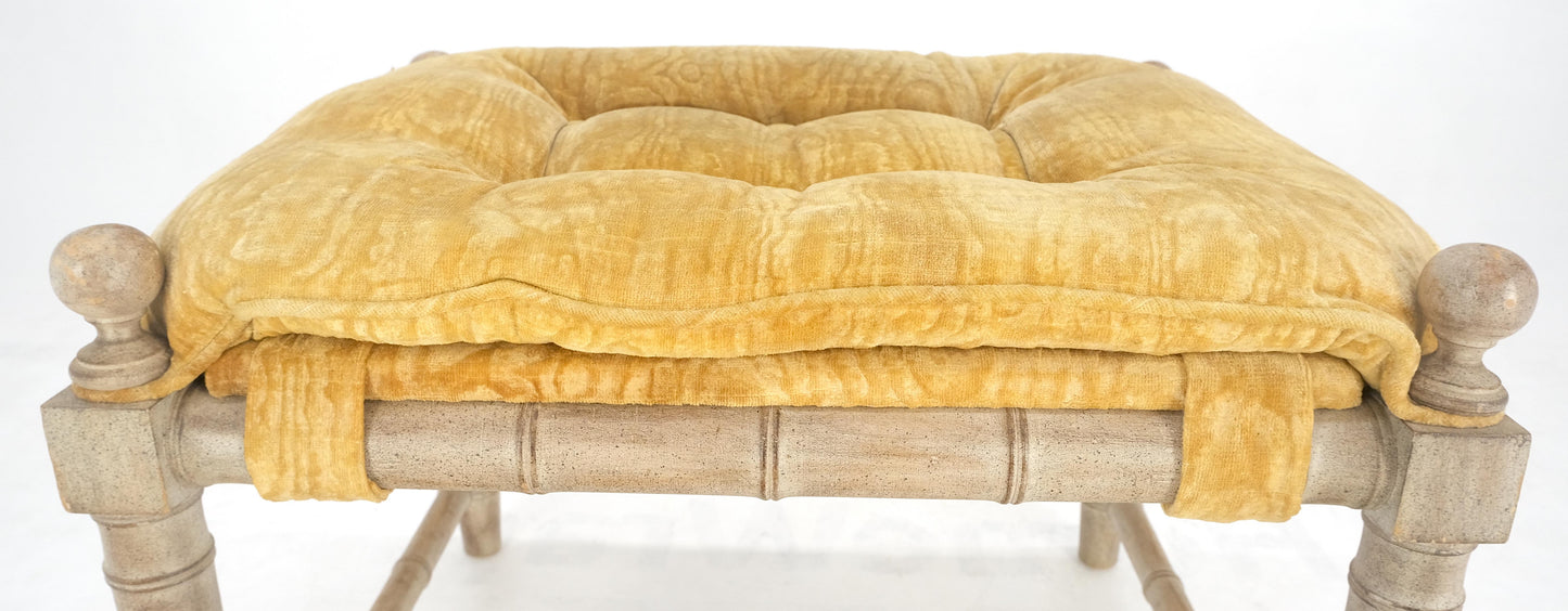 EstablishedLines Tufted Mohair like Fabric Faux Bamboo Frame Mid Century Compact Bench MINT!