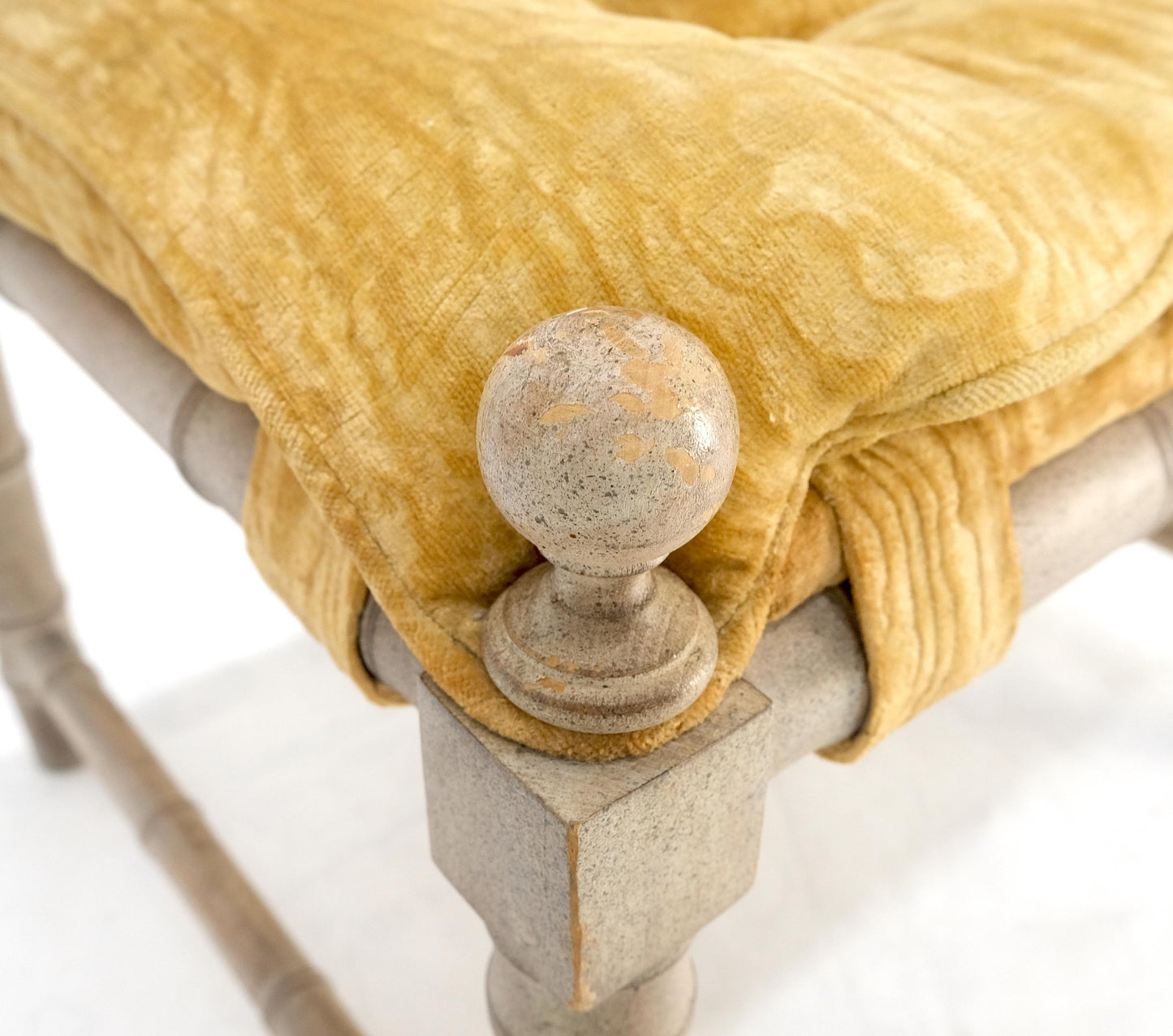 EstablishedLines Tufted Mohair like Fabric Faux Bamboo Frame Mid Century Compact Bench MINT!