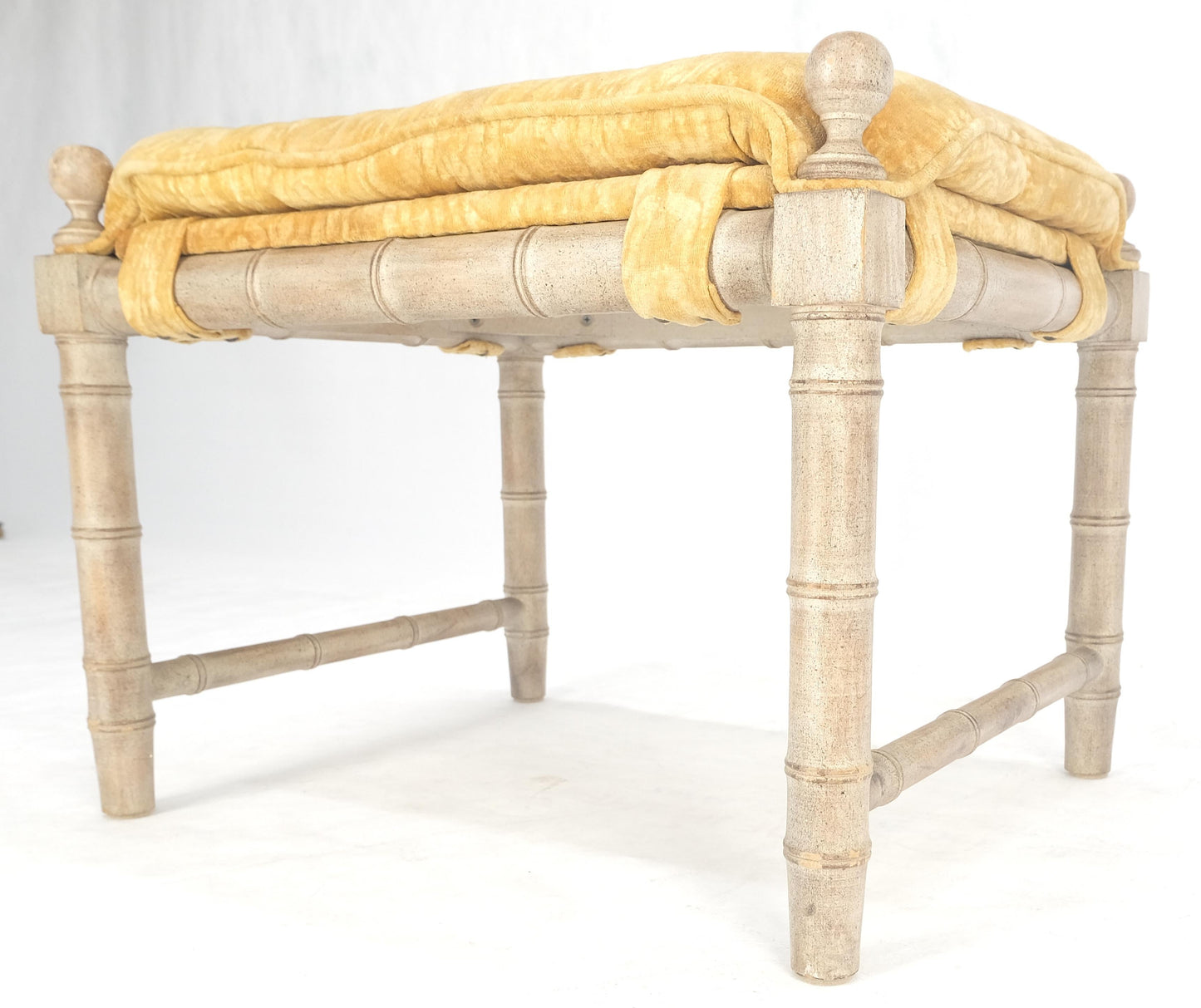 EstablishedLines Tufted Mohair like Fabric Faux Bamboo Frame Mid Century Compact Bench MINT!