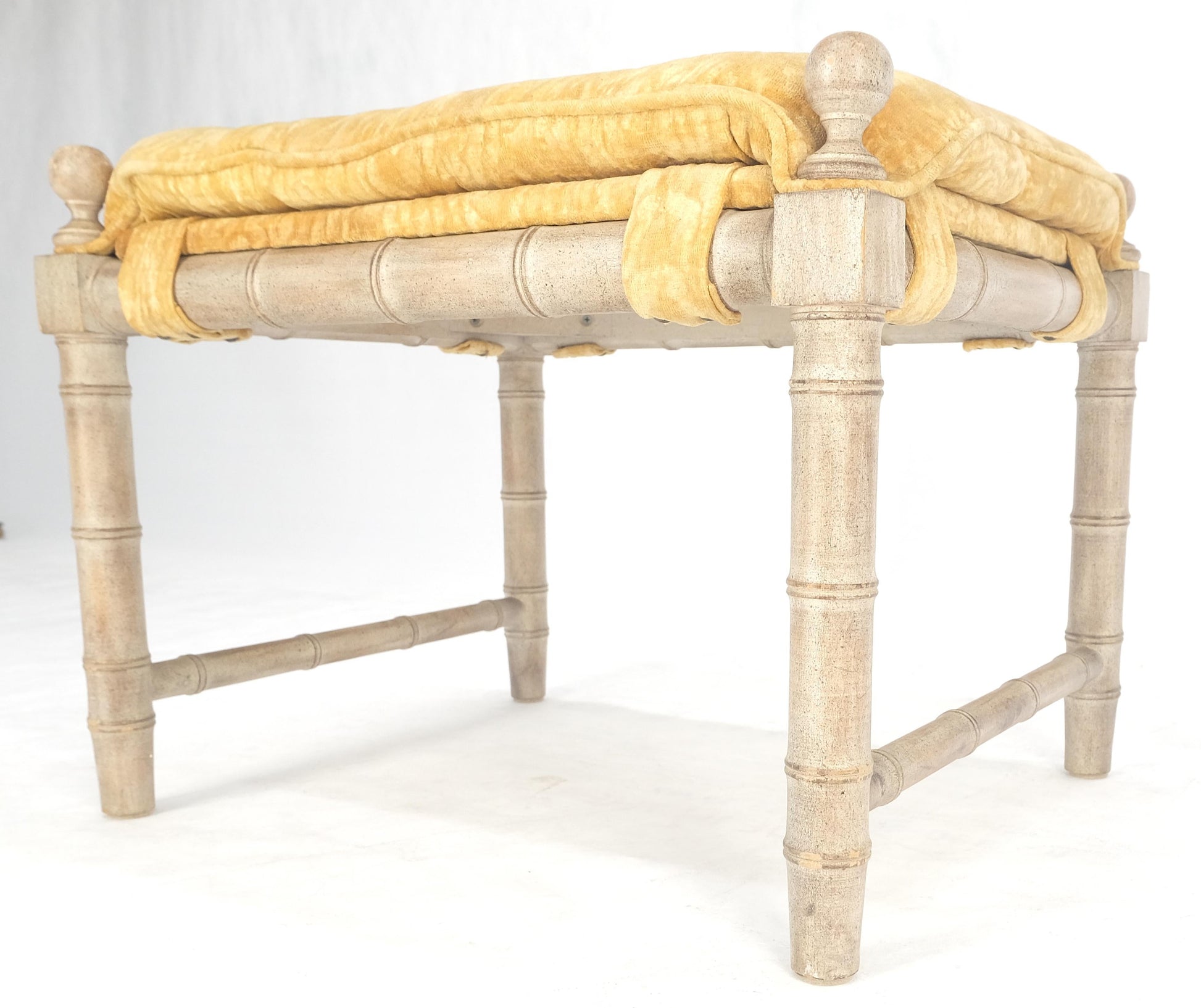 EstablishedLines Tufted Mohair like Fabric Faux Bamboo Frame Mid Century Compact Bench MINT!