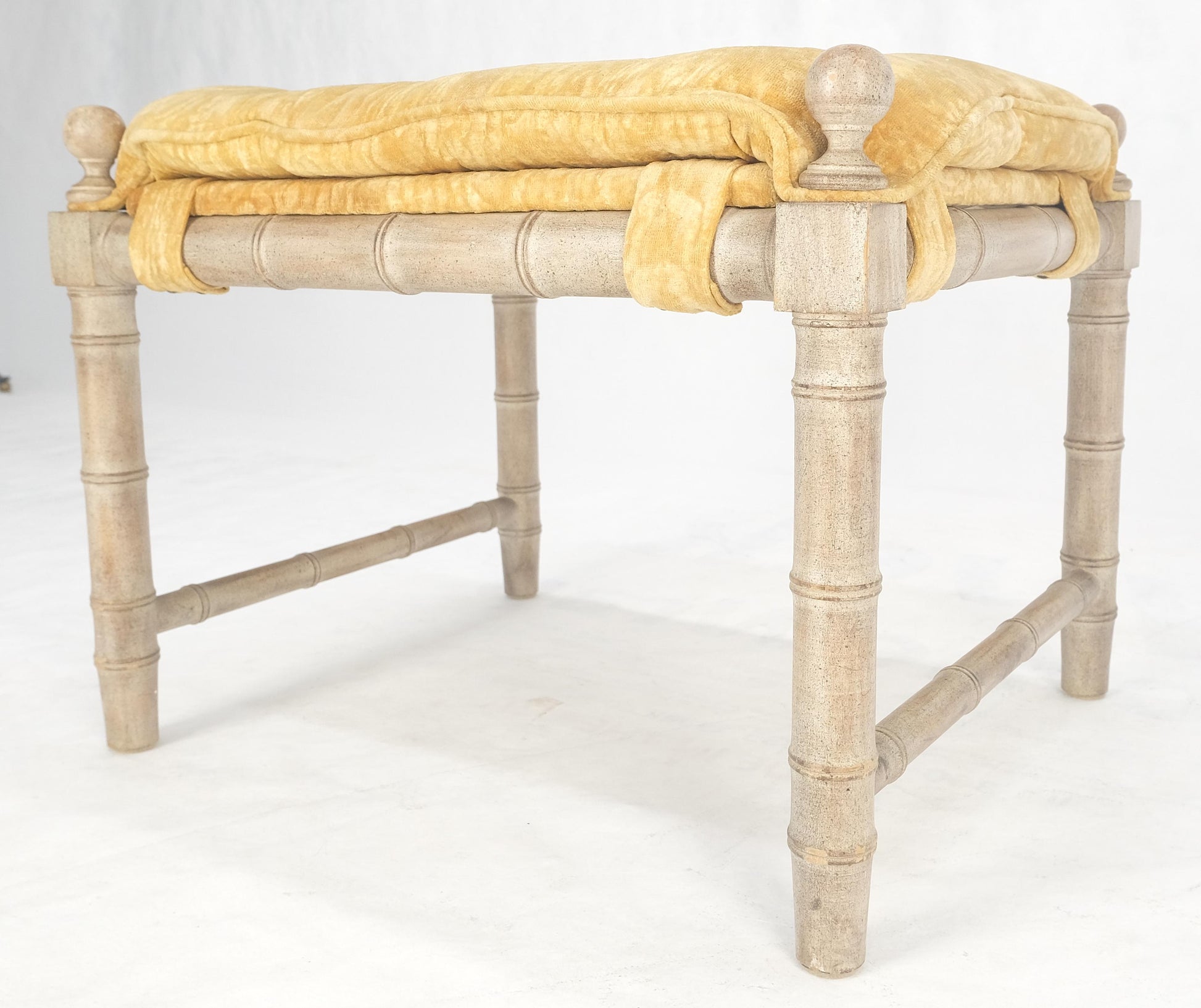 EstablishedLines Tufted Mohair like Fabric Faux Bamboo Frame Mid Century Compact Bench MINT!