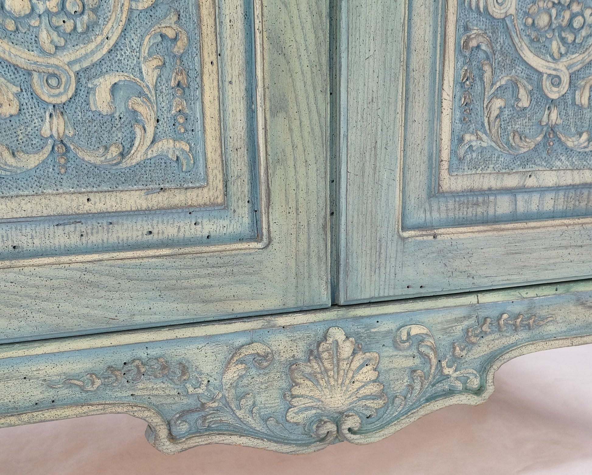 EstablishedLines Pair Tall Country French White Wash Armoires Fitted 5 Drawers Storage Shelves